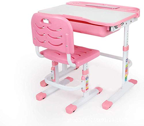 Adjustable Kids Desk and Chair Set - Ergonomic Study Table with Storage Drawer, Tilt Desktop for Children's Bedroom | Perfect for Homeschooling, Online Learning & Arts & Crafts (Pink, Made in USA)