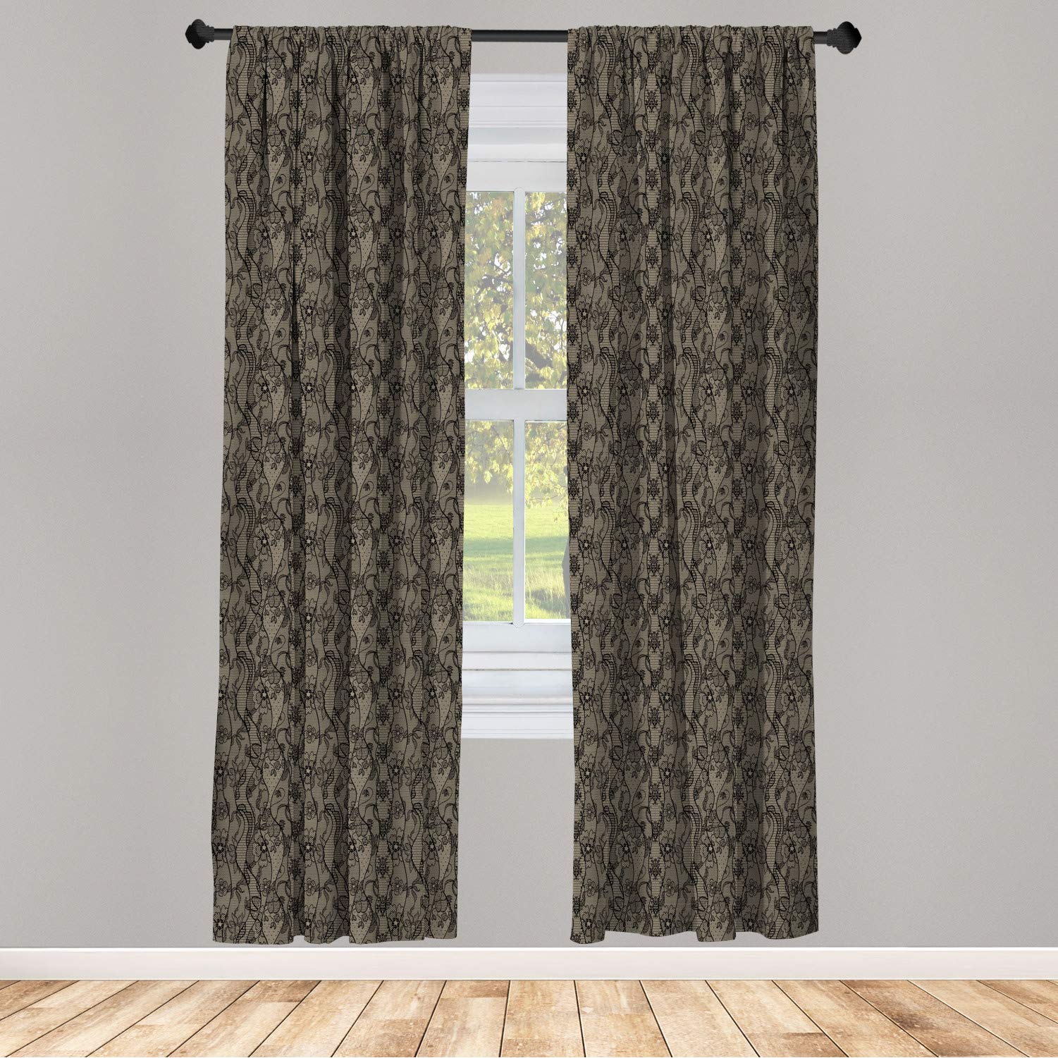 Ambesonne Vintage Lace Floral Window Curtains - Victorian Inspired Lightweight Decorative 2-Panel Set with Rod Pocket, 28