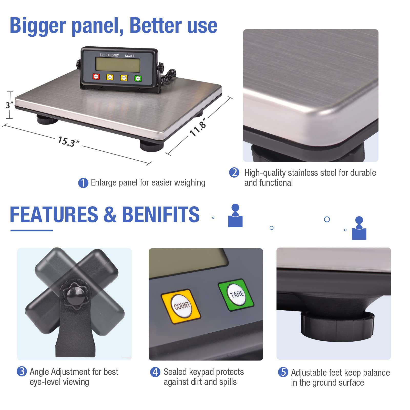 SurmountWay 440lbs Heavy Duty Digital Shipping Scale - 15.3 x 11.8 Inch Large Platform Postal Scale with Tare/Count/LCD Display - Industrial Scale for Weighing Packages, Luggage, Mail & Floor Items - Perfect for Warehouses, Post Offices & Home Shipping