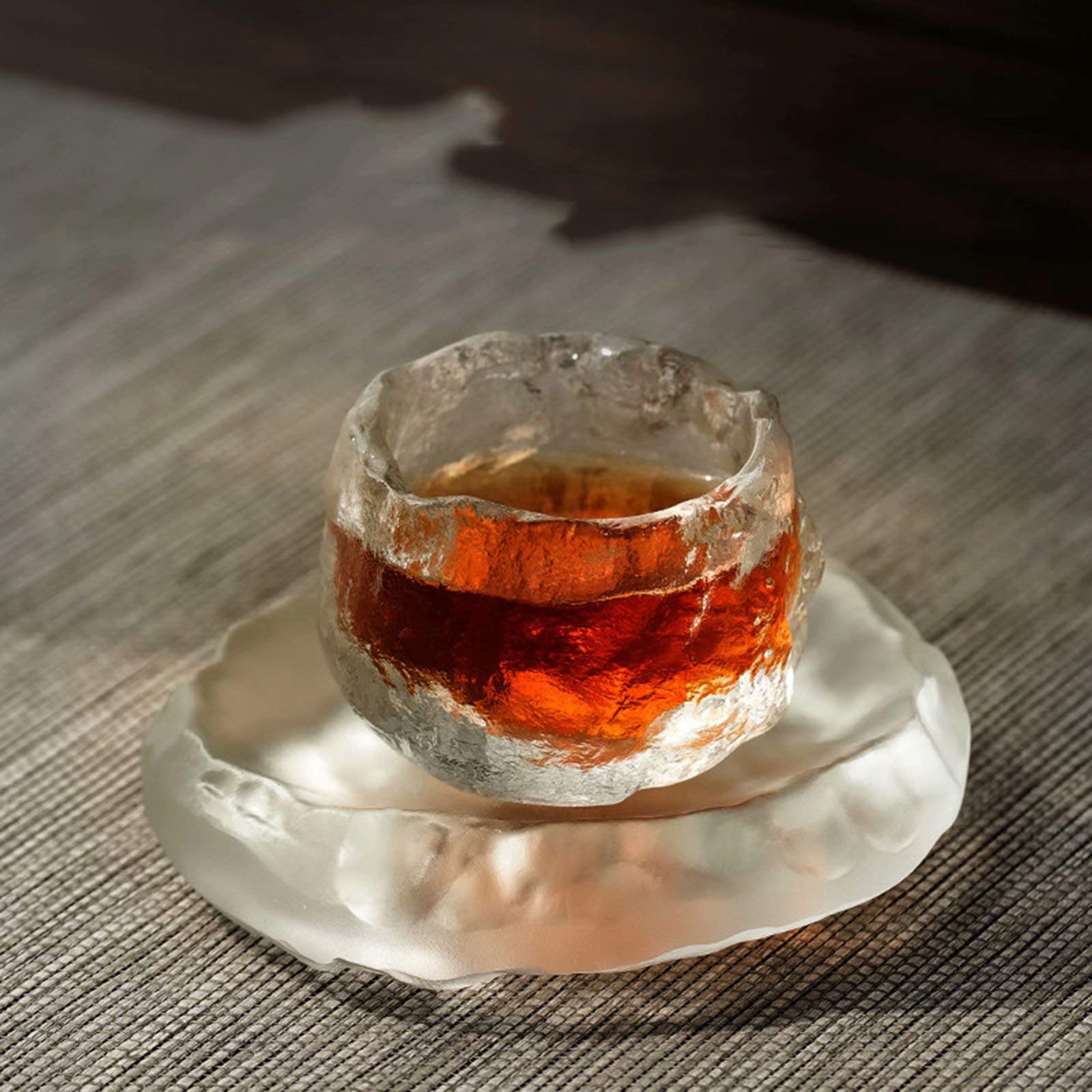 WIHEBE Personalized Wine Glass & Japanese Tea Cup Set - Handmade Heat-Resistant Clear Glass with Coaster - Perfect for Gifts, Tea Ceremonies, and Home Decor