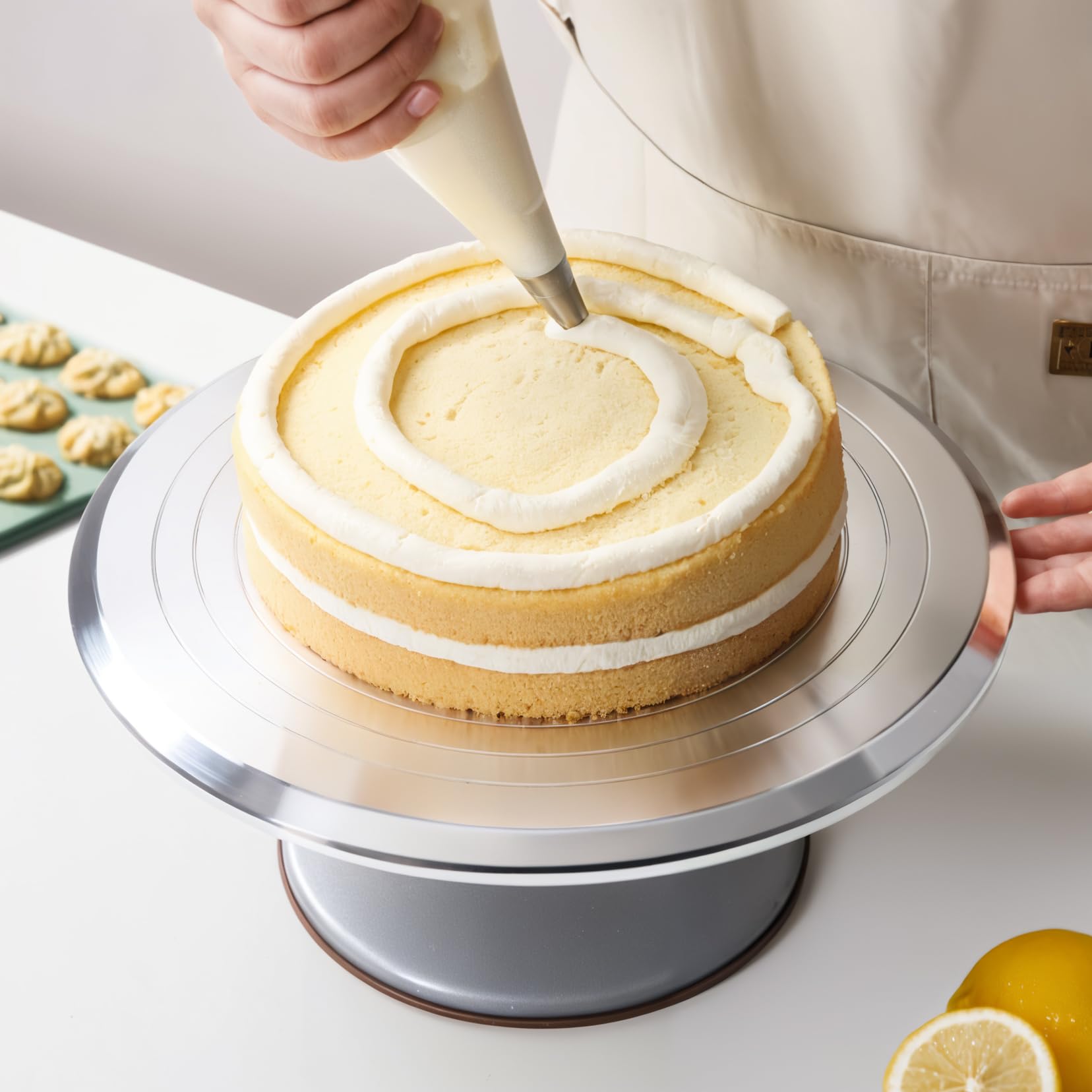 12 Inch Round Aluminum Revolving Cake Decorating Stand - Heavy Duty Cake Turntable for Smooth Rotation, Perfect for Cake Decorating, Pastries, Cupcakes & Dessert Presentation - Ideal for Home Bakers & Professional Chefs