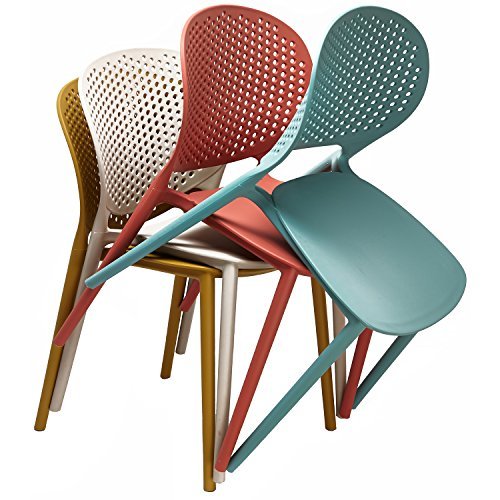 2-Pack Modern Stackable Patio Chairs Set of 4 - White Outdoor Dining Chairs for Poolside, Restaurant, Kitchen & Living Room - Indoor/Outdoor Use for Home & Commercial Spaces