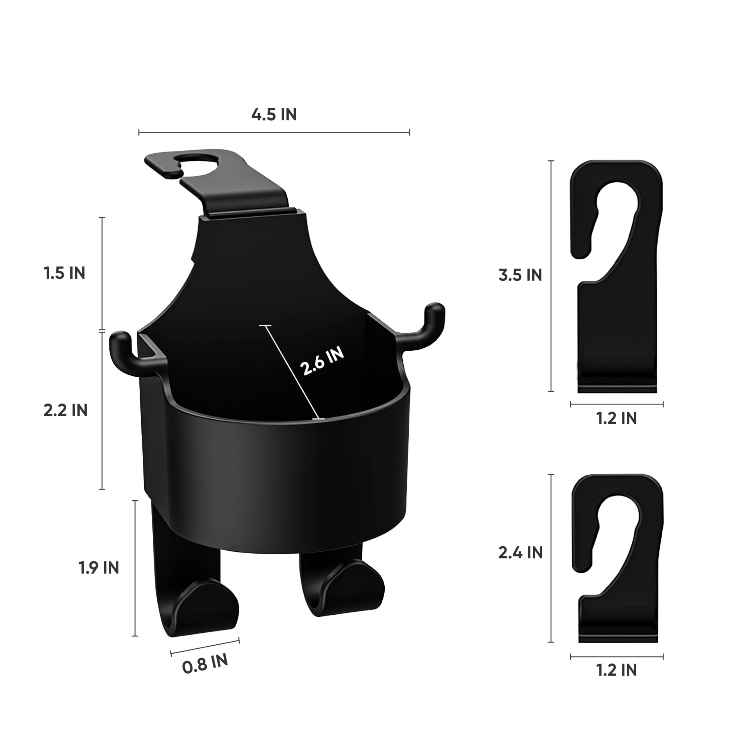 2-Pack Car Seat Back Hooks - Multifunctional Car Headrest Cup Holder & Phone Holder with Hanging Mount for Back Seat Storage (Perfect for Road Trips, Commuting & Family Travel)