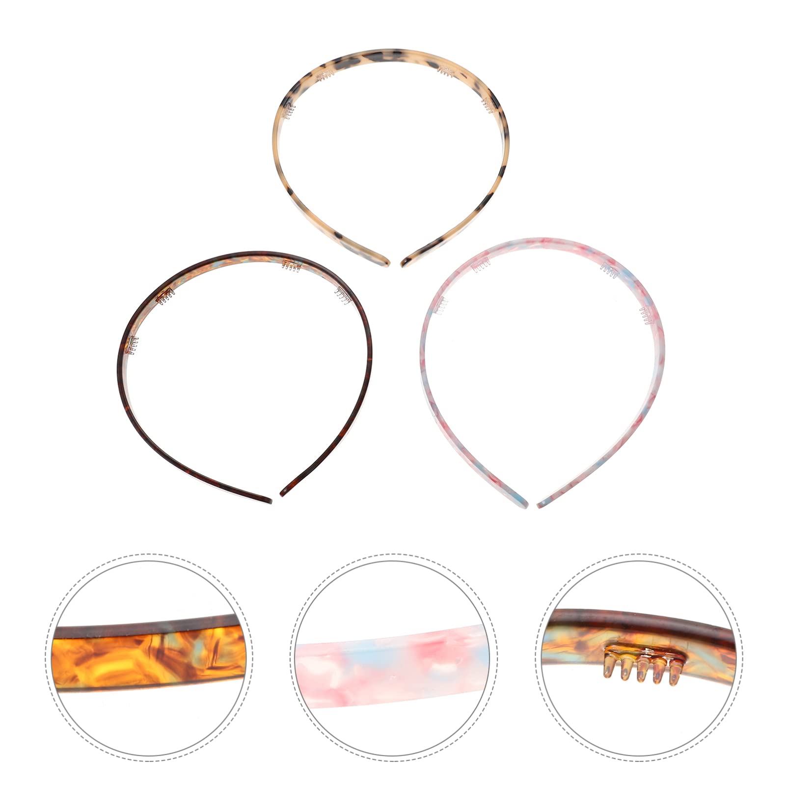 Lurrose Women's Plain Skinny Headbands with Teeth Comb - 3 Pack Simple Hair Hoop Hairbands for Women | DIY Fashion Hair Accessories for Everyday Wear, Work, and Special Occasions