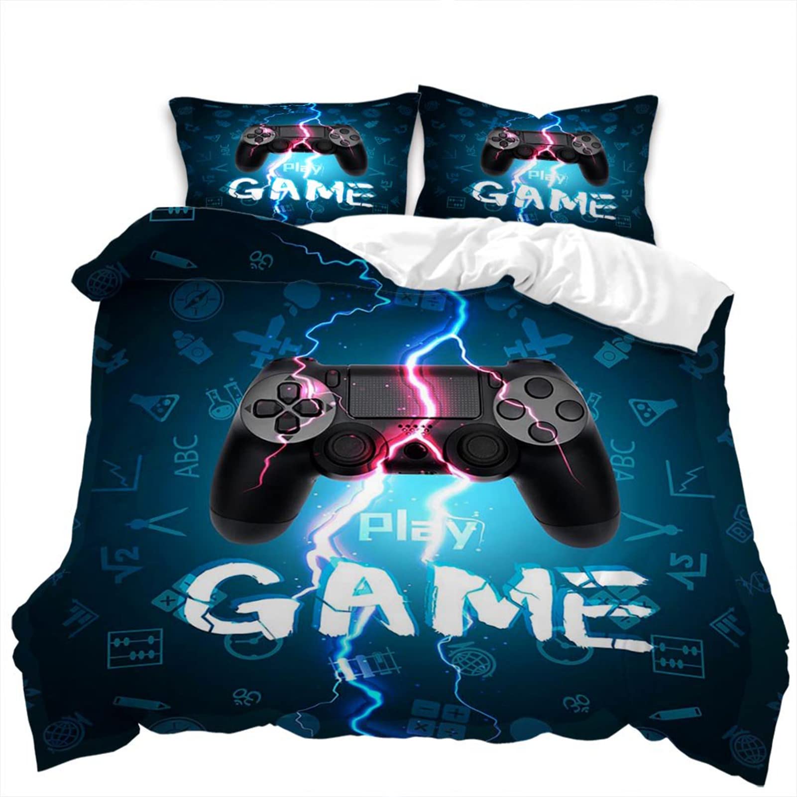 King Size Gamer Comforter Cover Set for Boys & Teens - 3 Piece Gaming Duvet with 2 Controller Pillowcases - Video Game Themed Bedding for Game Room Decor - Perfect for Gaming Enthusiasts & Bedroom Makeovers