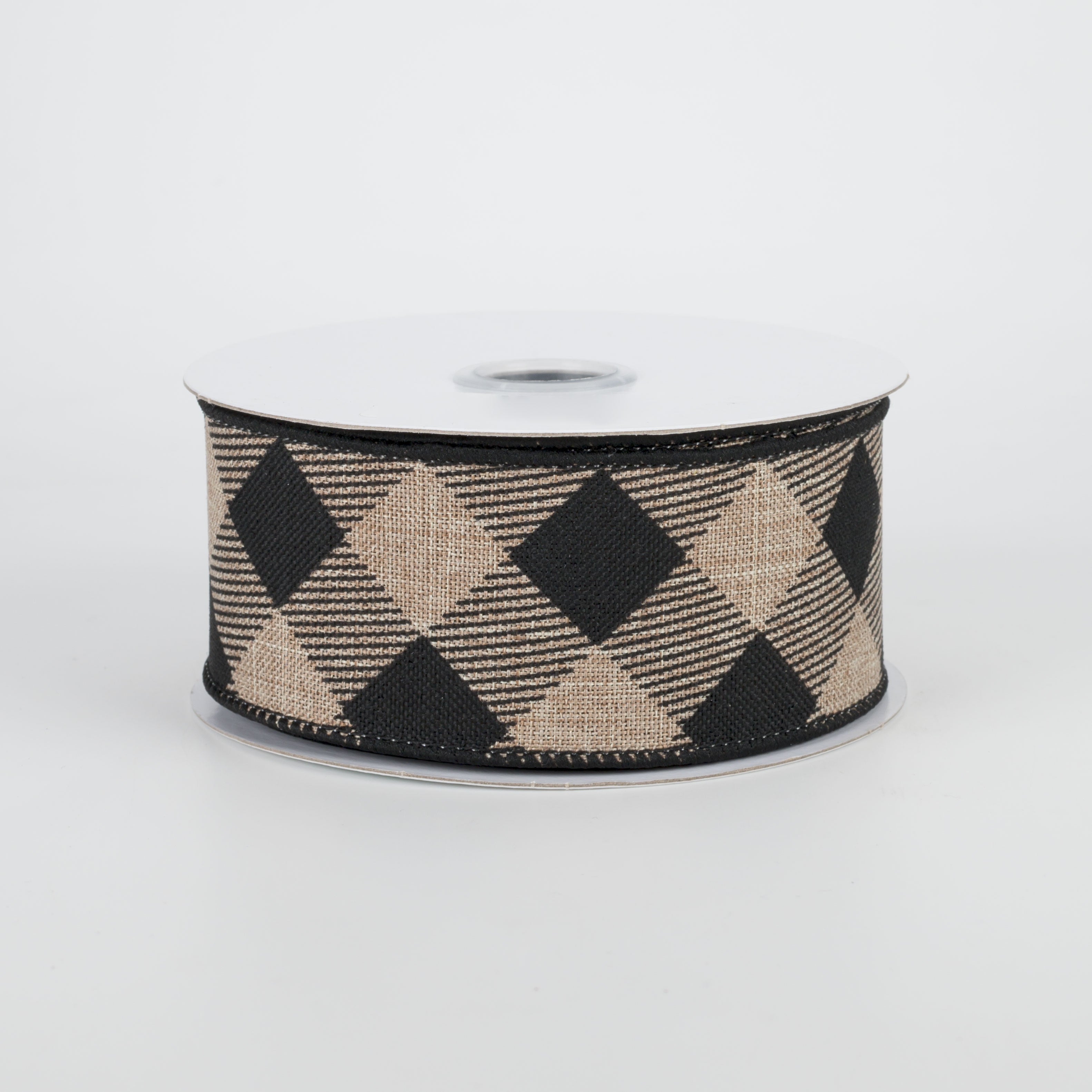 1.5 Inch Diagonal Check Ribbon - Beige & Black Grosgrain Ribbon (10 Yards) for Gift Wrapping, Crafts, Hair Bows & DIY Decorations