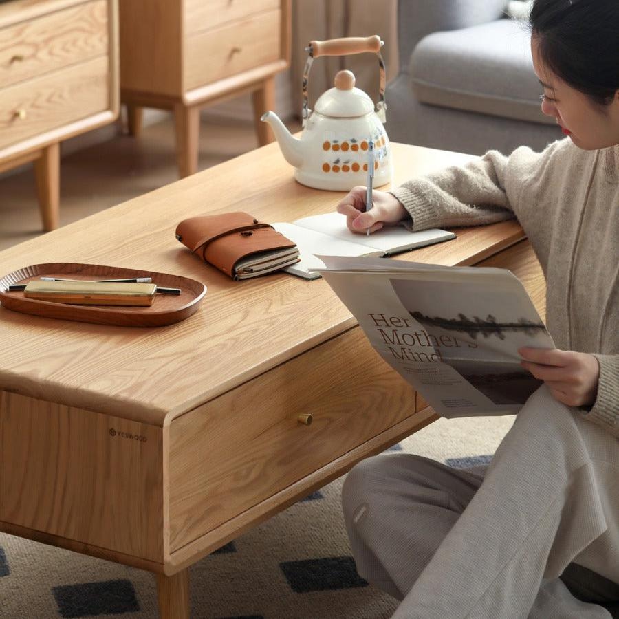 Solid Oak and Ash Wood Modern Nordic Coffee Table - Minimalist Living Room Furniture for Small Spaces and Apartments