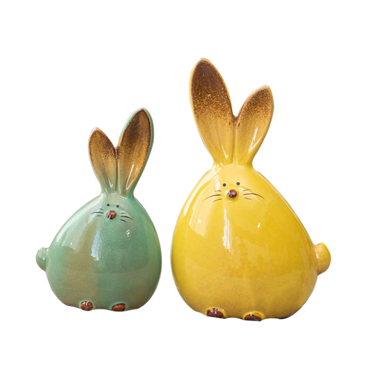 2Pcs Easter Bunny Figurines - Ceramic Rabbit Ornaments, Cute Bunny Desktop Decor, Spring Home Decoration for Easter, Table Centerpiece, Gift Idea