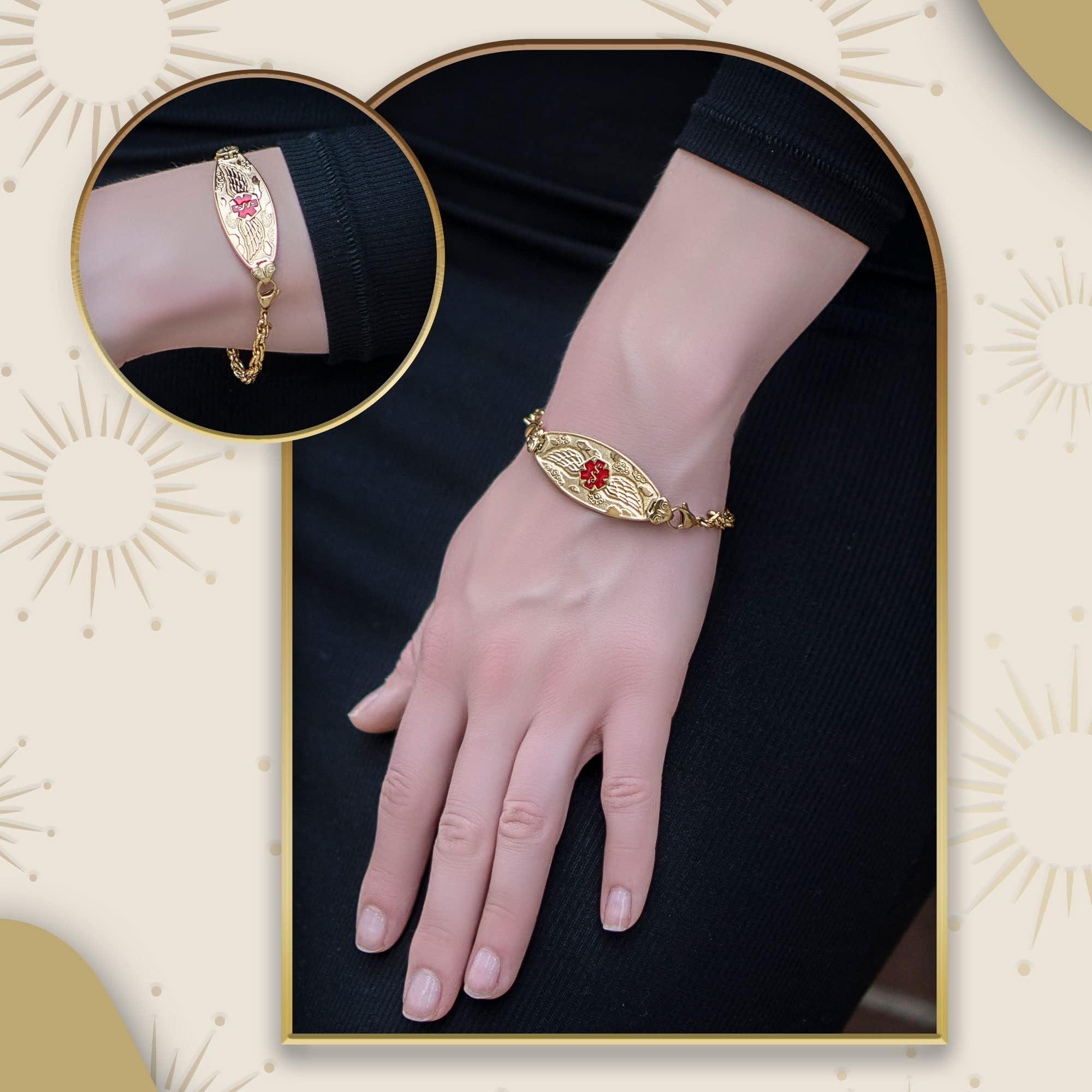 Divoti Custom Engraved Angel Wing Medical ID Bracelet for Women - Adjustable Bow Link Design, Emergency Alert Jewelry for Diabetes, Allergies & Medical Conditions - Perfect for Everyday Wear & Special Occasions