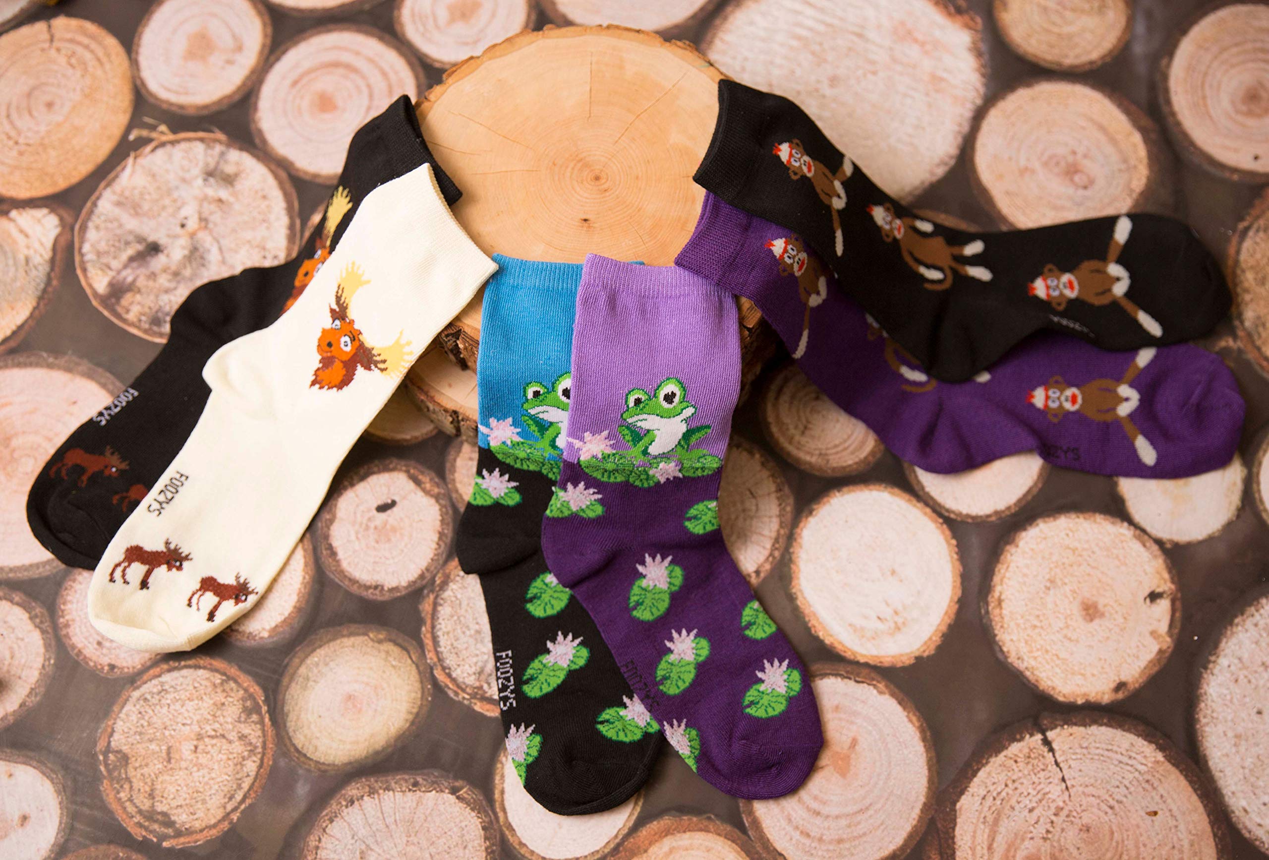 Foozys Women's Crew Socks - Cute Frog on Lily Pad Animal Print Novelty Socks (2-Pair Pack) | Soft Cotton Casual Socks for Everyday Wear, Gift Ideas & Fun Outfits