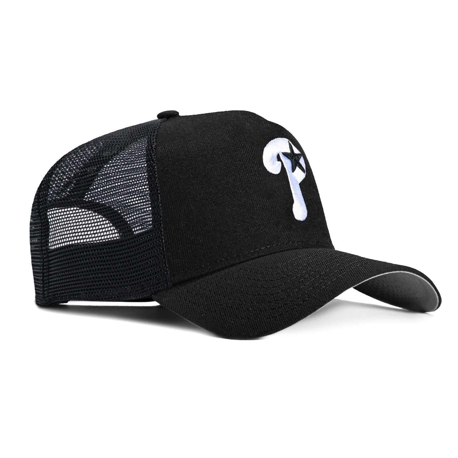 New Era 9Forty A-Frame Philadelphia Phillies Alternate Trucker Snapback Cap - Black & White Adjustable Hat for Baseball Games, Casual Wear & Sports Fan Collection
