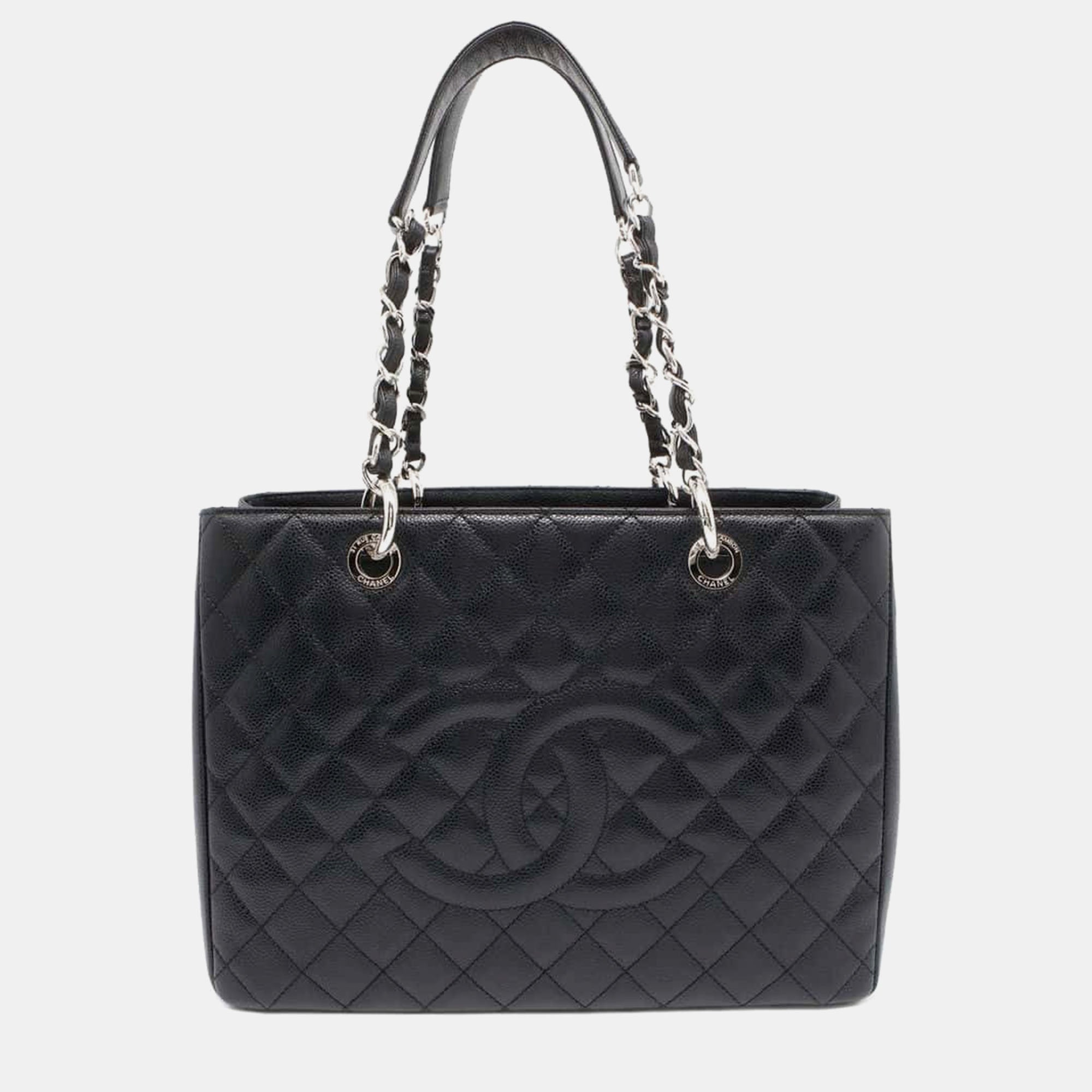 Luxury Black Caviar Leather Matelasse GST Chain Tote Bag for Women - Elegant Designer Handbag for Work, Travel & Evening Events