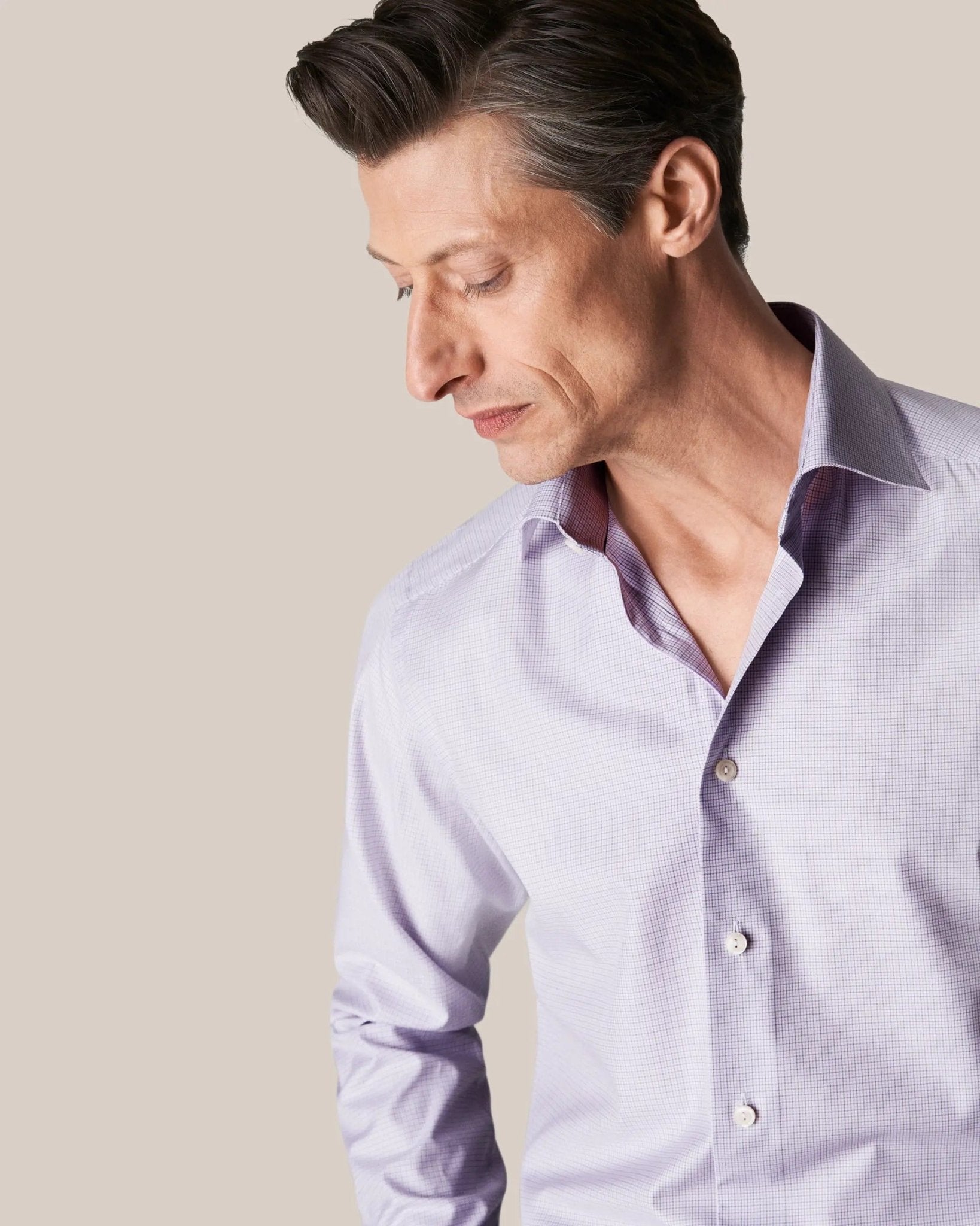 ETON Men's Micro Checked Blended Cotton Casual Shirt in Mid Purple | Comfortable Button Down Shirt for Office, Business & Smart Casual Outfits
