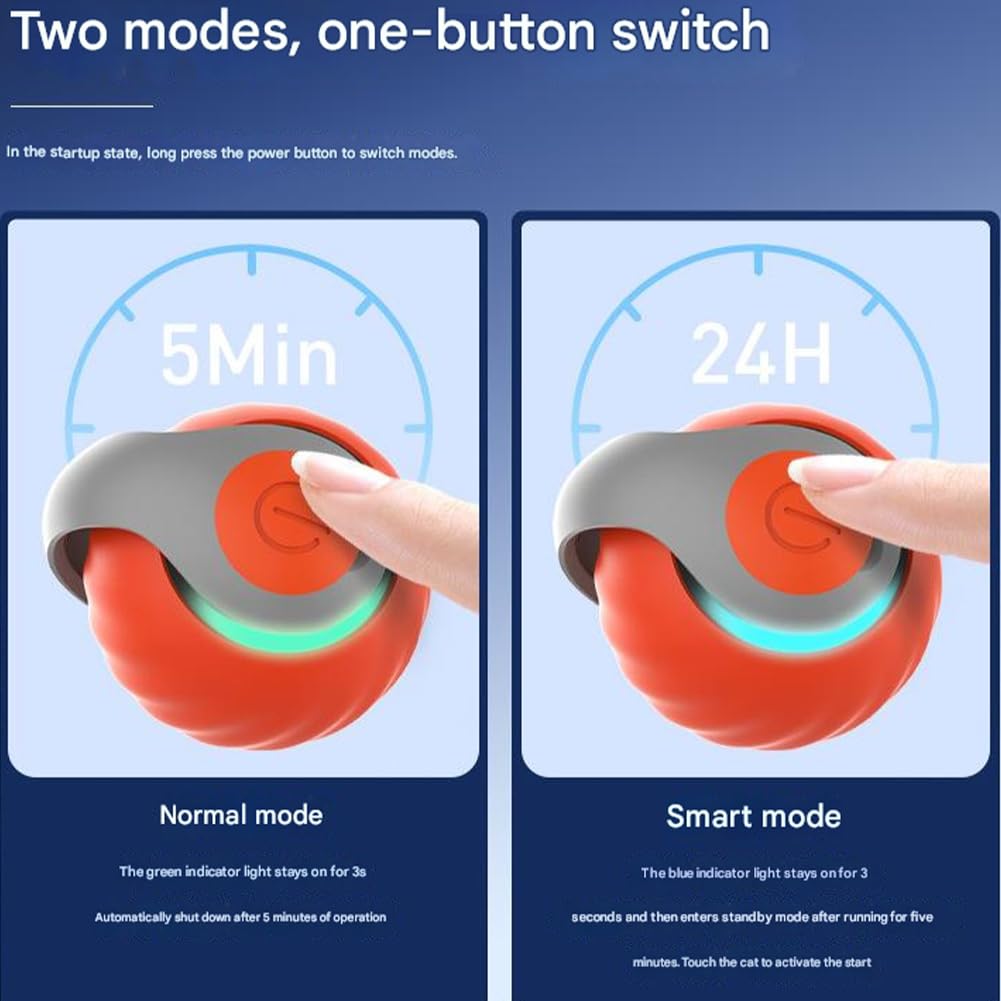 Speedy Tail 2.0 Automatic Interactive Cat Toy Ball - Motion Activated Rolling Ball with USB Rechargeable Smart Tail - Orange & Blue - Perfect for Indoor Play & Exercise
