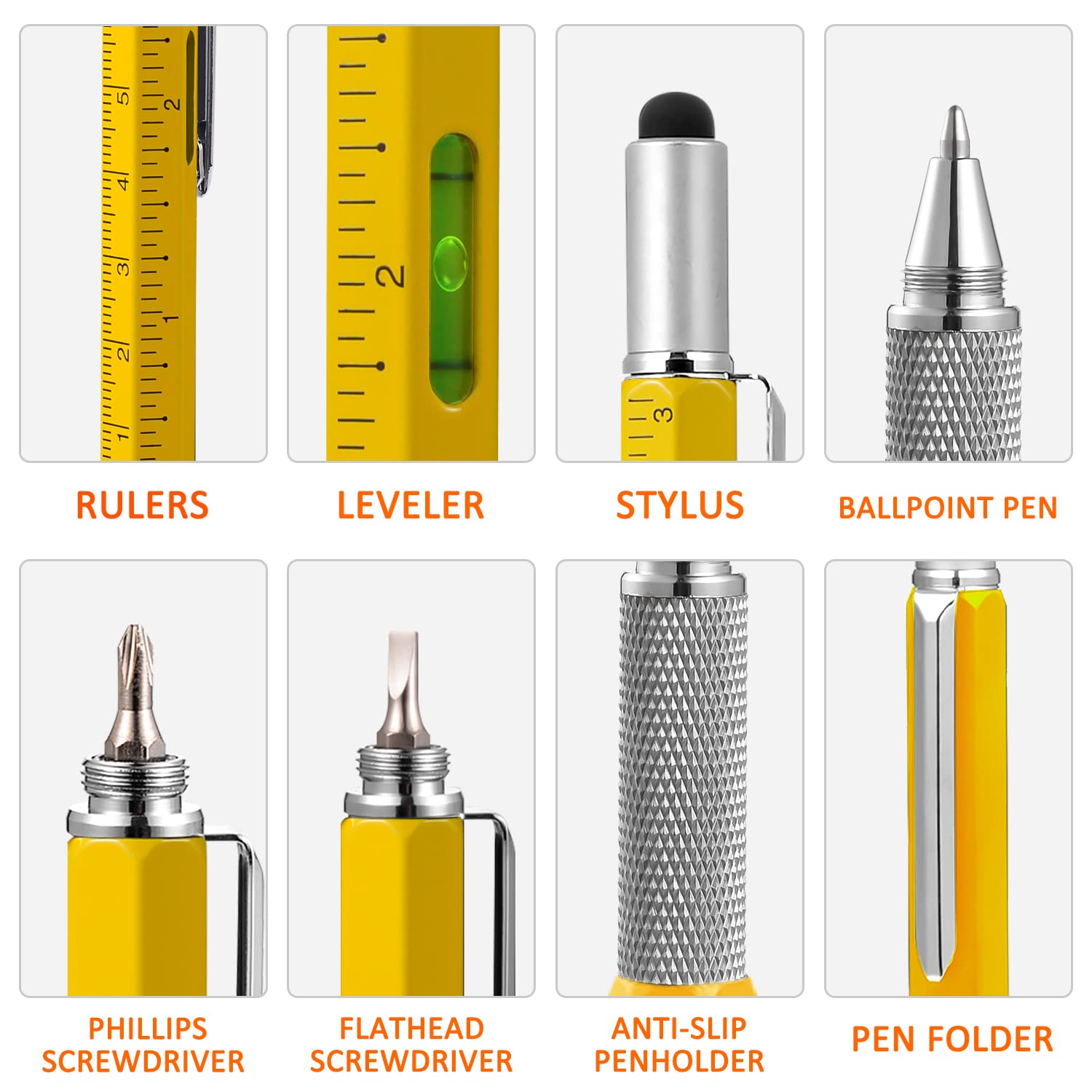 6-in-1 Multitool Pen for Men - Stylus, Ruler, Level & Screwdriver with 2 Refills | Perfect Stocking Stuffer, Birthday & Father's Day Gift for Dad from Daughter, Son or Wife | Great for Office, Camping, DIY Projects & Everyday Carry