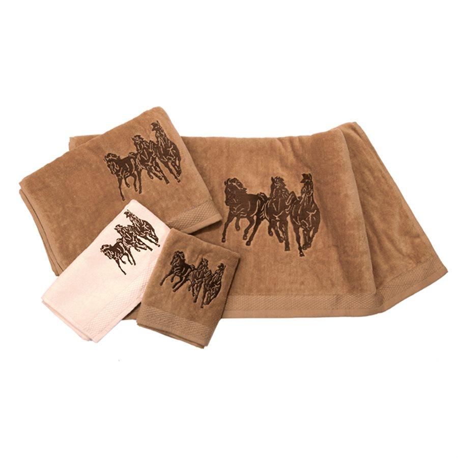 3-Piece Horse Embroidered Bath Towel Set - Soft & Absorbent Mocha Brown - Perfect for Farmhouse Decor, Equestrian Gifts & Luxury Bathroom Accessories