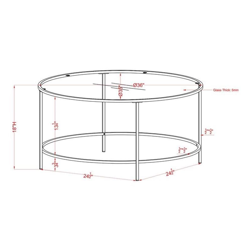 BOWERY HILL Modern Glass Top Round Coffee Table with Brass Base - Perfect for Living Room, Lounge & Office Decor
