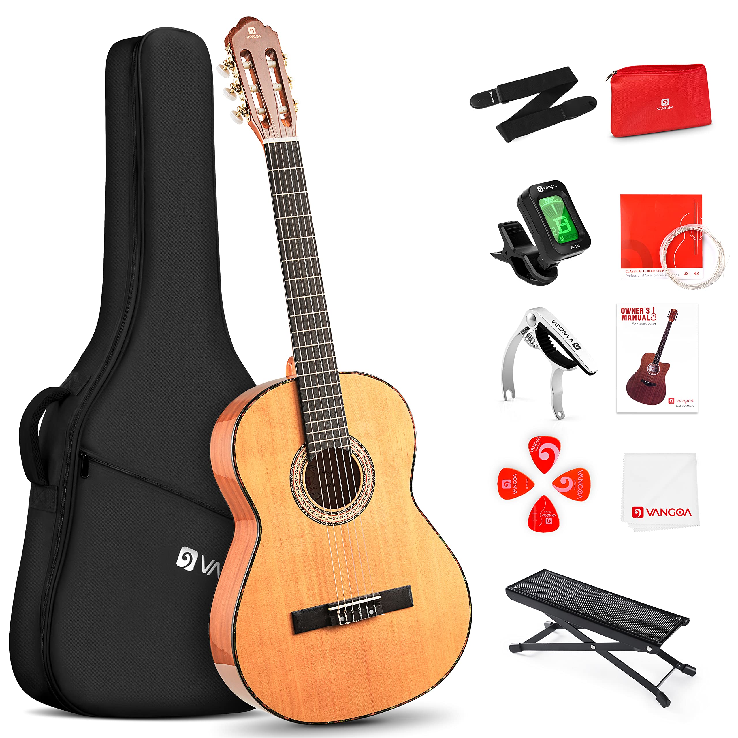 Vangoa 39 Inch Full Size 4/4 Spanish Style Classical Guitar with Solid Cedar Top & Nylon Strings - Perfect for Beginner Adults | Ideal for Music Lessons, Home Practice & Live Performances