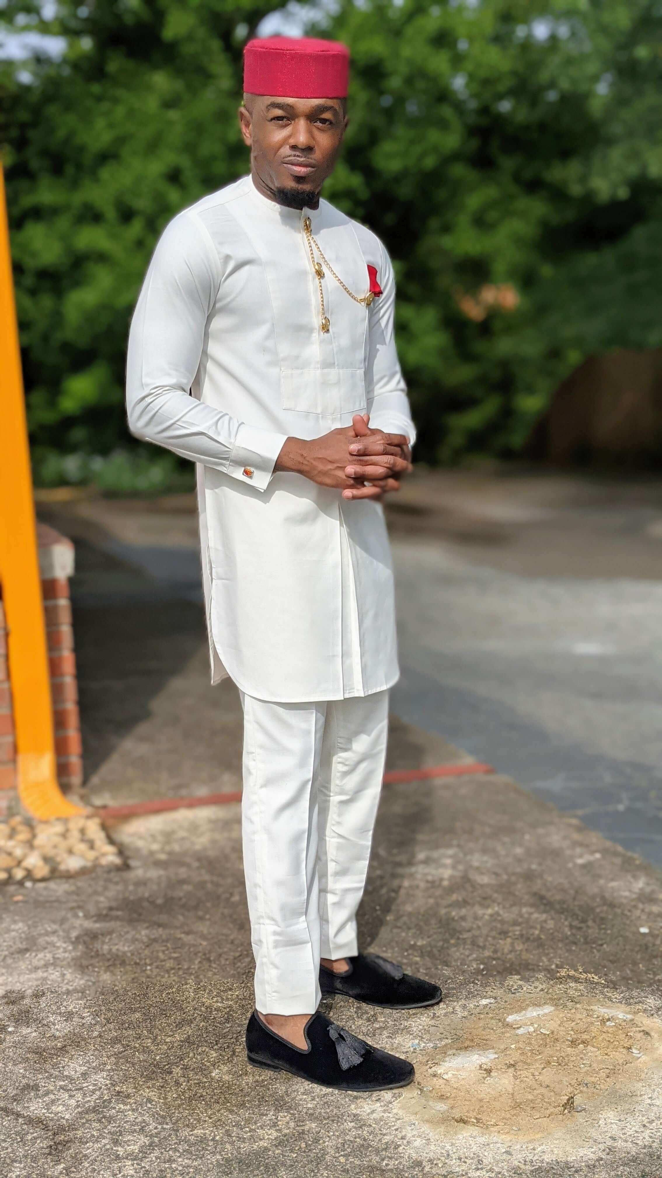 Baamu Ivory African Senator Sunmo Top and Pants Set DPXTM506 | Traditional Nigerian Attire for Men | Perfect for Weddings, Parties & Cultural Events