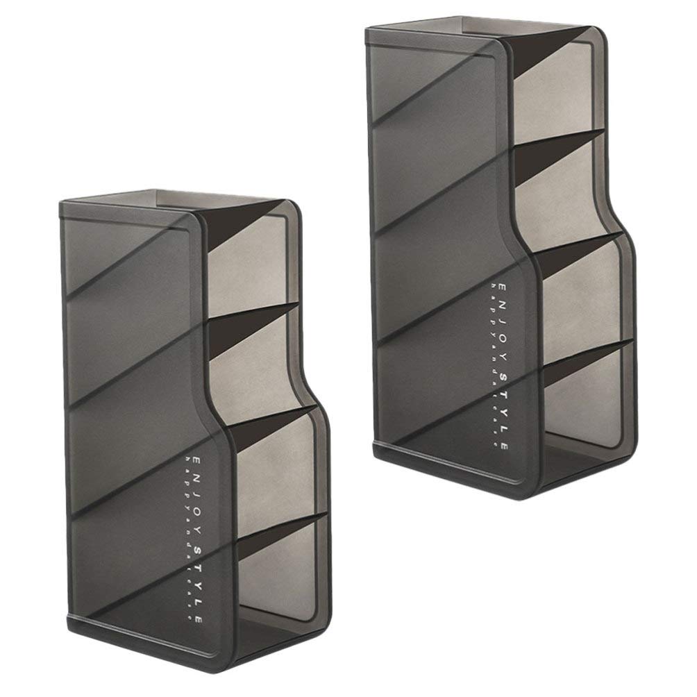 Cabilock 2-Pack Desk Organizer - Multi-Grid Lipstick & Lip Gloss Display Stand with Cotton Swab Divider - Makeup Tool Storage Case for Vanity, Countertop & Bathroom - Black Cosmetic Shelf Bracket (Perfect for Home Organization & Beauty Product Display)