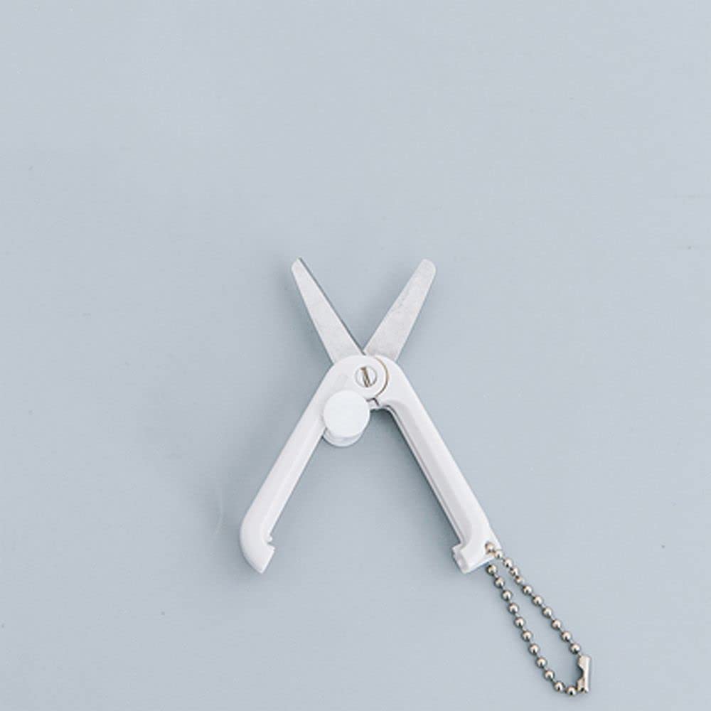 Mini Folding Scissors Keychain - Portable Stainless Steel Craft Scissors with Adjustable Handles for DIY Art, Sewing & Office Use | Compact Travel & Everyday Carry Tool (White)