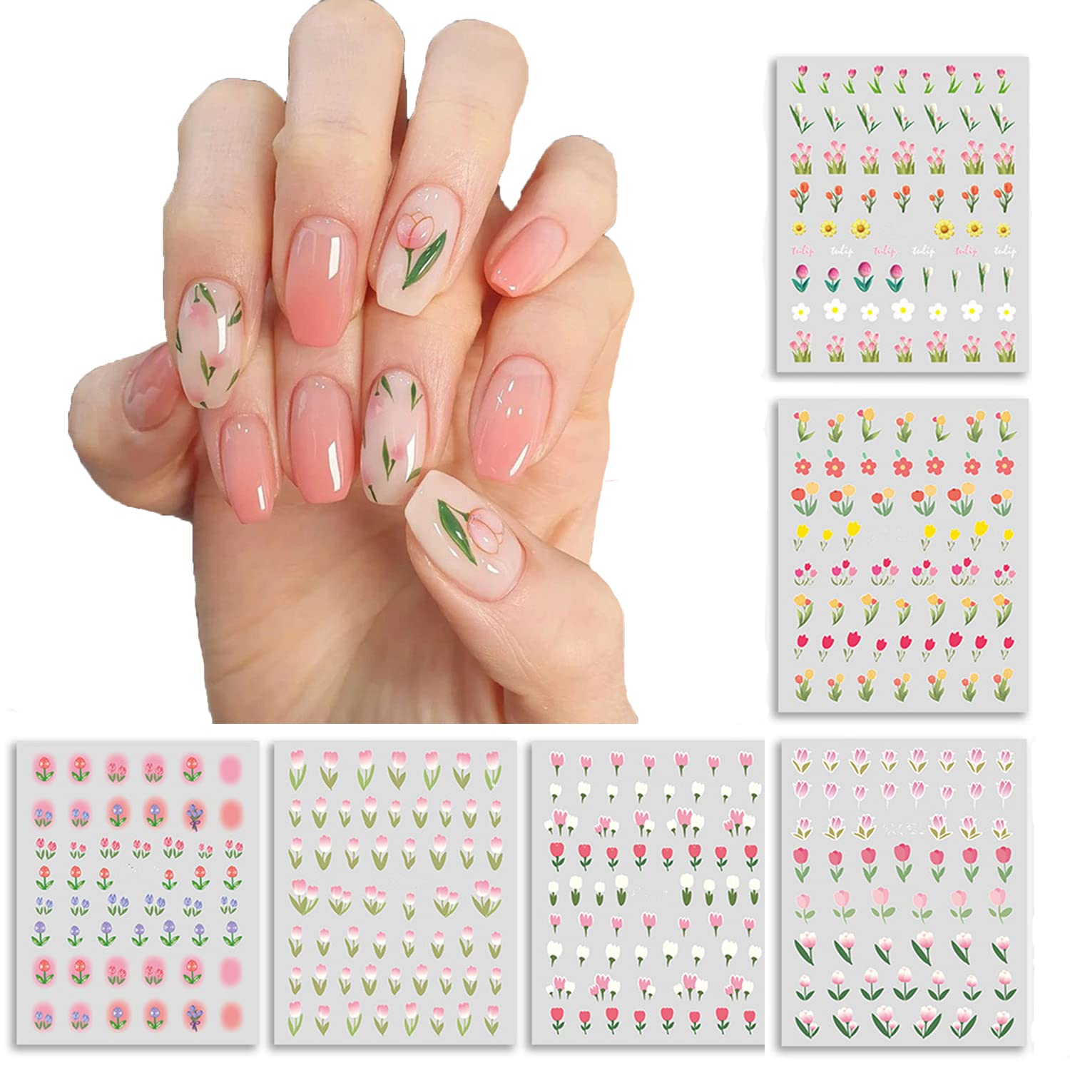 Colorful Tulip Nail Stickers - 12 Sheets Self-Adhesive Flower Nail Decals for DIY Nail Art, Manicure & Pedicure - Perfect for Spring, Summer, Bridal, Party & Salon Nail Designs