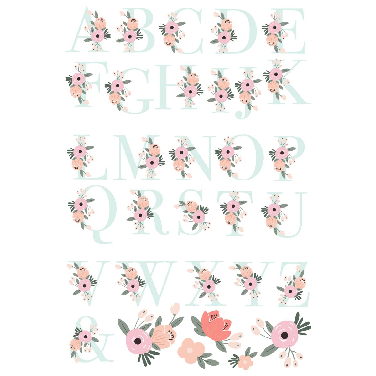 RoomMates RMK5153GM Floral Monogram Peel and Stick Giant Wall Decals - Self-Adhesive Wall Stickers for Bedroom, Nursery, Living Room Decor - Easy to Apply & Remove Home Decoration