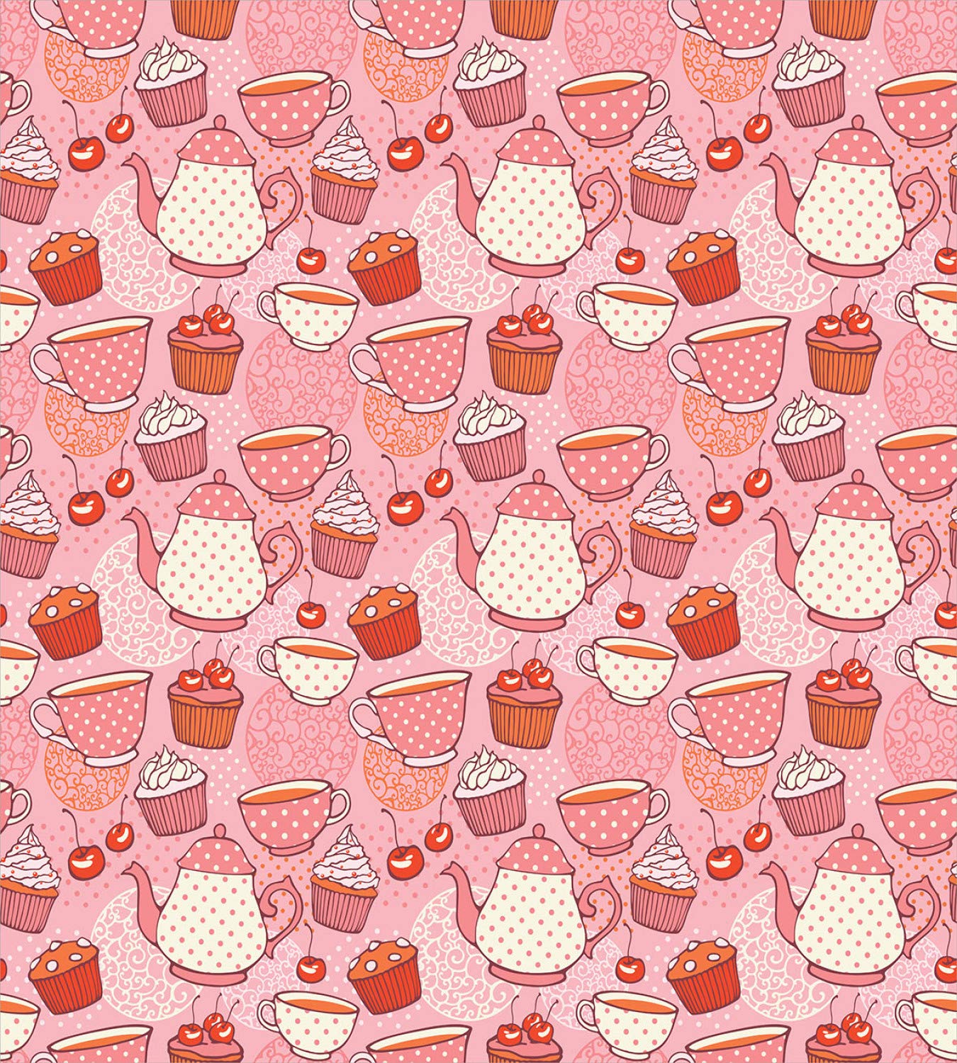 Ambesonne Cartoon Duvet Cover Set - Queen Size 3-Piece Bedding with Teapot & Coffee Pattern in Pink, Orange & Red | Includes 2 Pillow Shams | Perfect for Tea Lovers' Bedroom Decor & Gift Idea