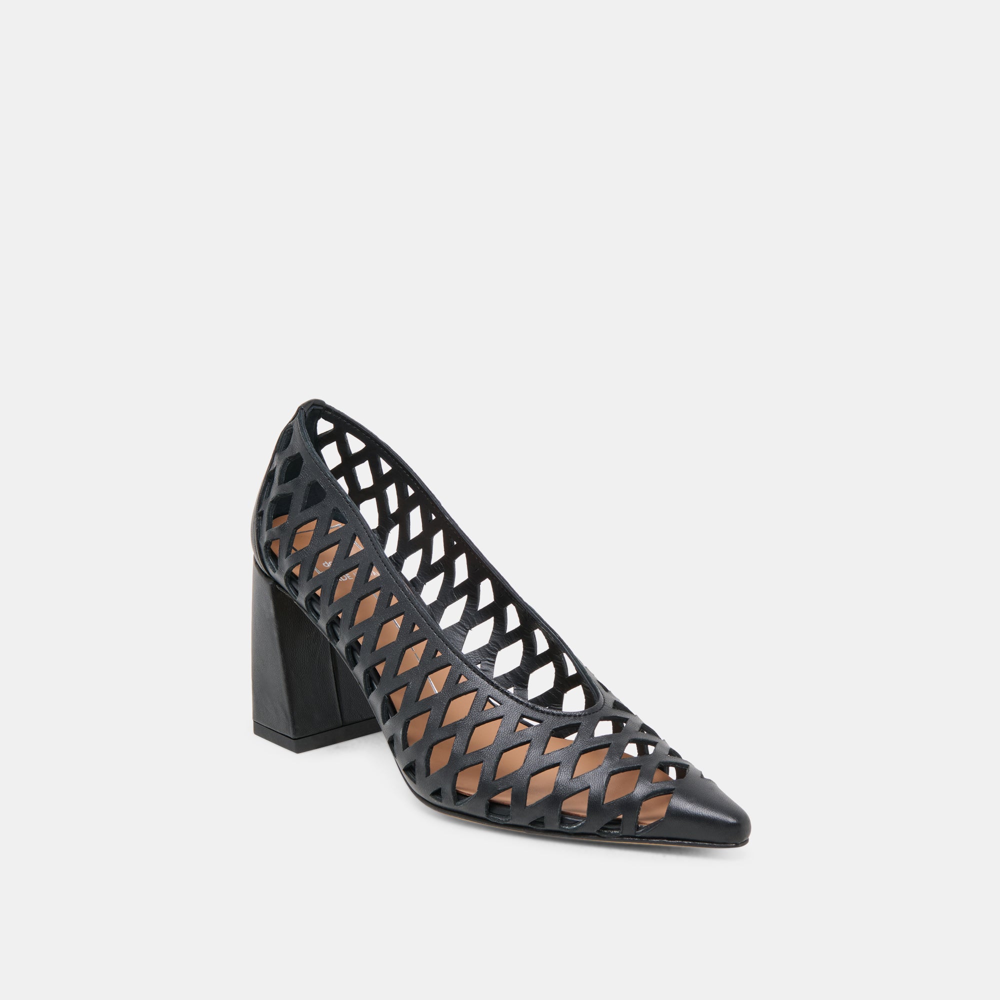 TANYA Women's Black Woven Leather High Heels - Stylish Dress Pumps for Work, Party & Evening Events