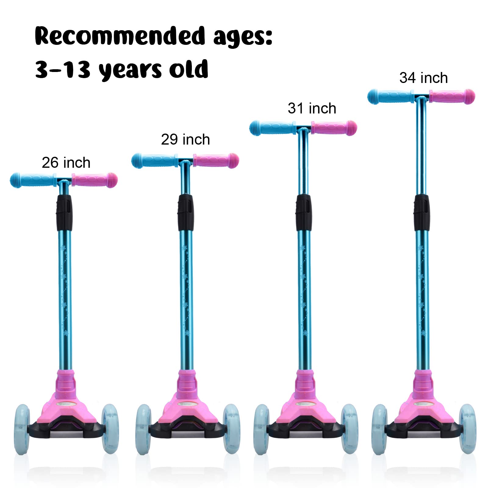 Best 3 Wheel Scooter for Kids Ages 3-12 - LED Light Up Wheels, Adjustable Height & Sturdy Deck - Perfect for Outdoor Play, Commuting to School & Neighborhood Fun