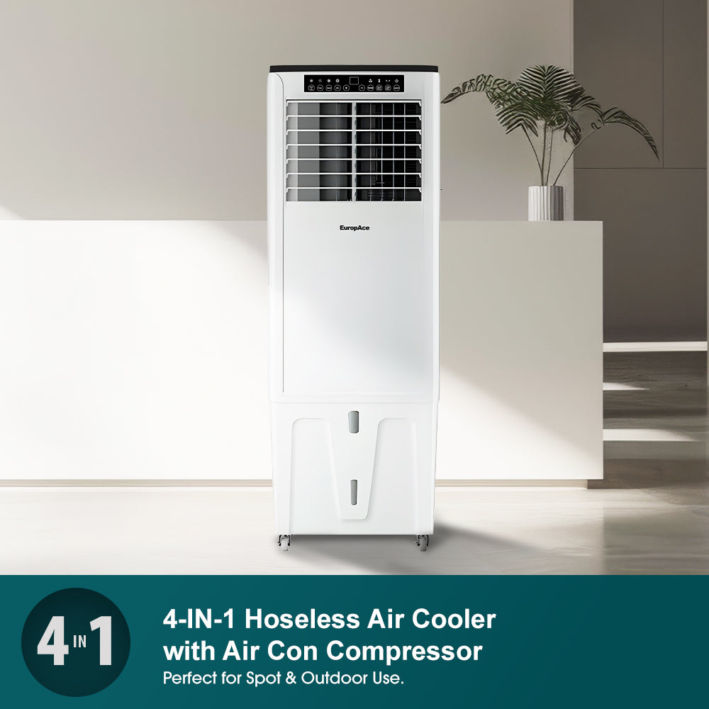 EuropAce EHAC25DH3WH 4-in-1 Portable Air Conditioner & Air Cooler - 25K BTU Cooling, Hoseless Technology, 45% Energy Efficient, 3-7X More Powerful - Perfect for Bedrooms, Living Rooms & Offices