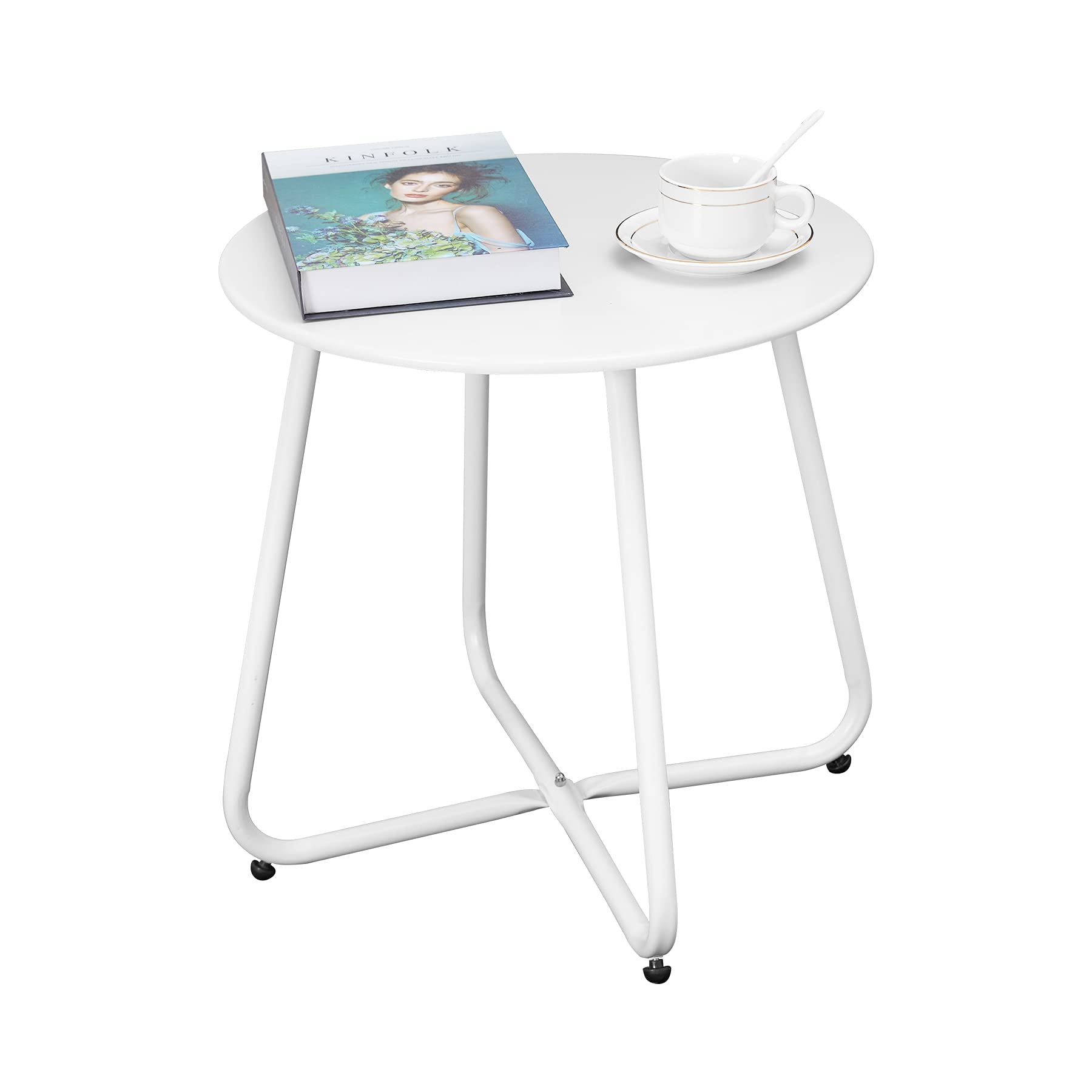 **Waterproof Round Metal Outdoor Side Table - Weather Resistant Small Patio End Table for Garden, Balcony, Yard & Indoor Use - Portable & Durable (White) - Perfect for BBQs, Poolside, and Outdoor Relaxation**