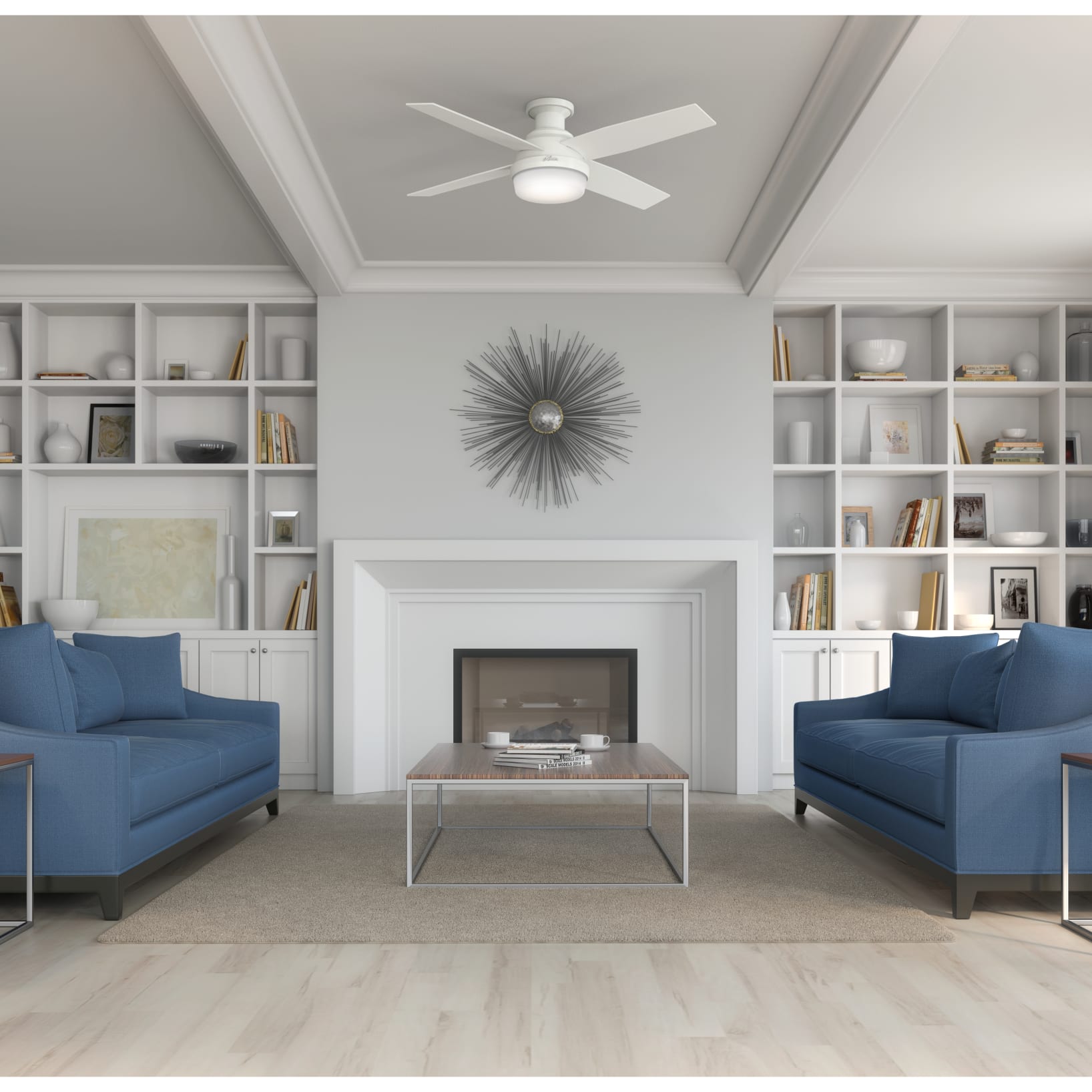 Hunter 52 Inch Dempsey Fresh White Low Profile Ceiling Fan with Light Kit - Quiet Reversible Motor, Ideal for Bedroom, Living Room & Indoor Spaces