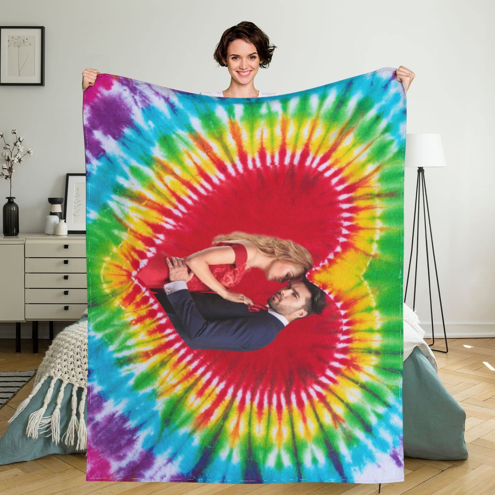 Personalized Anniversary Blanket with Name & Photo - Custom Couple Gift for Wife, Wedding, Newlyweds - 80x60 Inch Soft Throw Blanket for Valentine's Day, Christmas & Romantic Home Decor