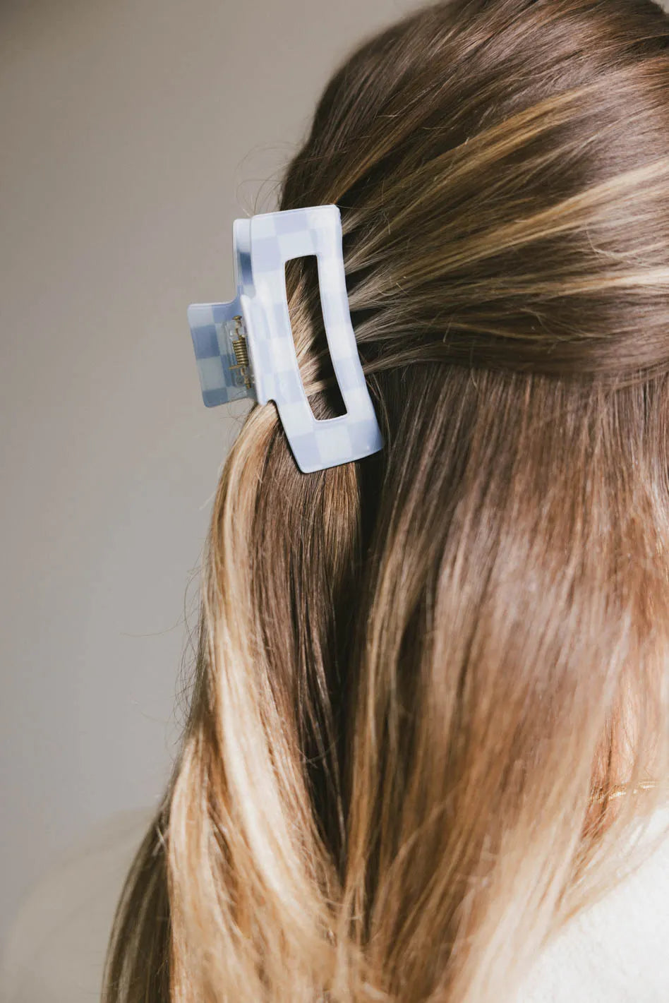 Medium Cutout Claw Clip in Blue Checker - Hair Accessory for Women | Perfect for Ponytails, Buns & Half-Up Styles | Trendy Hair Claw for Everyday Wear