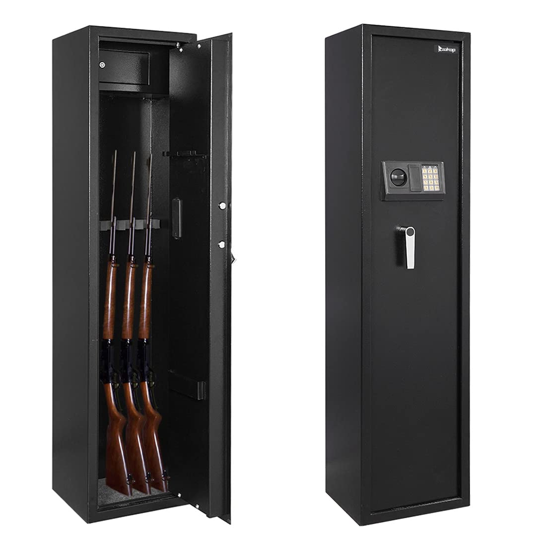 Kcelarec Electronic Large Rifle Safe - Quick Access 5-Gun Storage Cabinet with Handgun Lockbox & Silent Mode | Secure Long Gun Safe for Rifle & Shotgun | Perfect for Home Defense & Firearm Protection