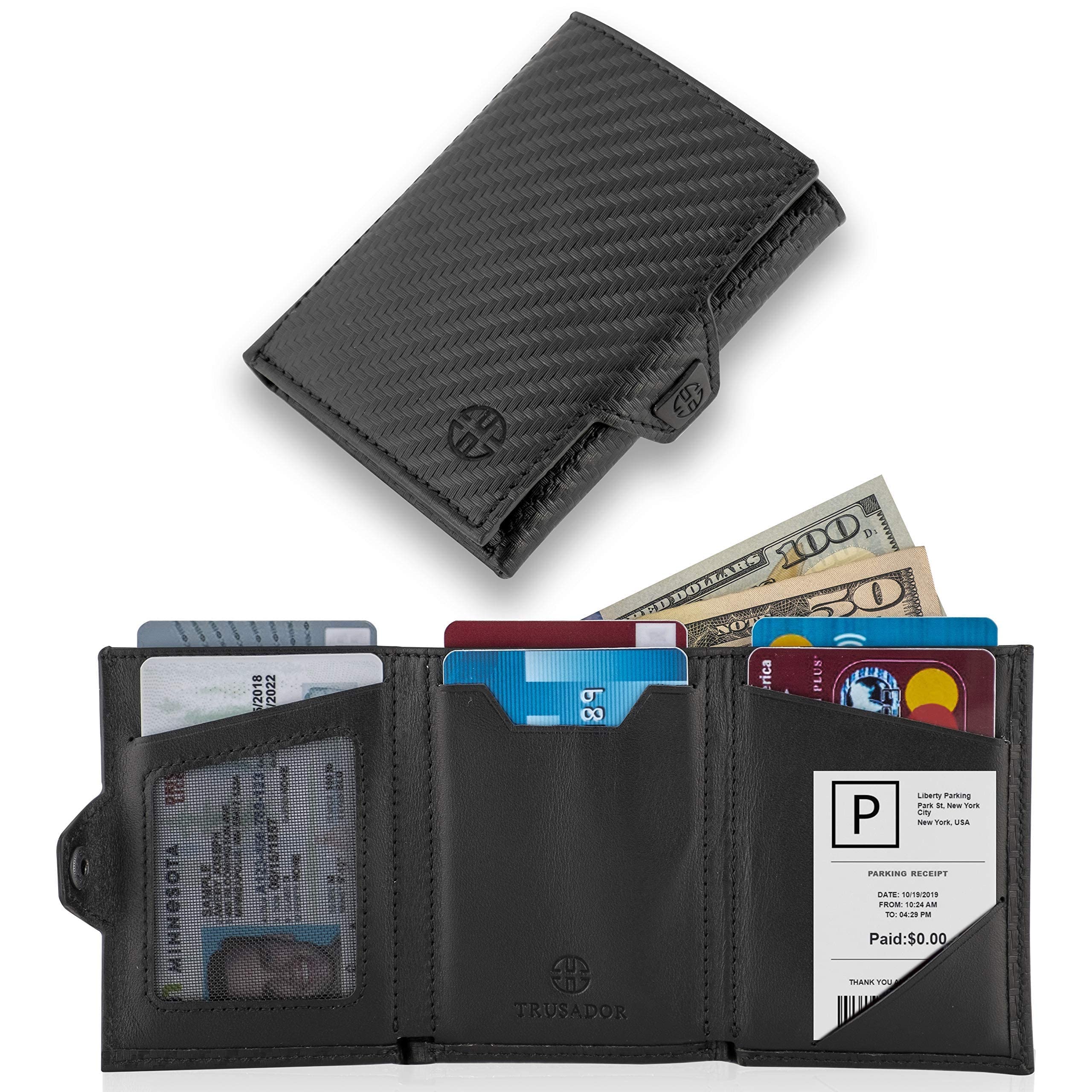 TRUSADOR Verona RFID Blocking Leather Wallet for Men & Women - Slim Front Pocket Trifold Wallet for Travel, Business & Everyday Use