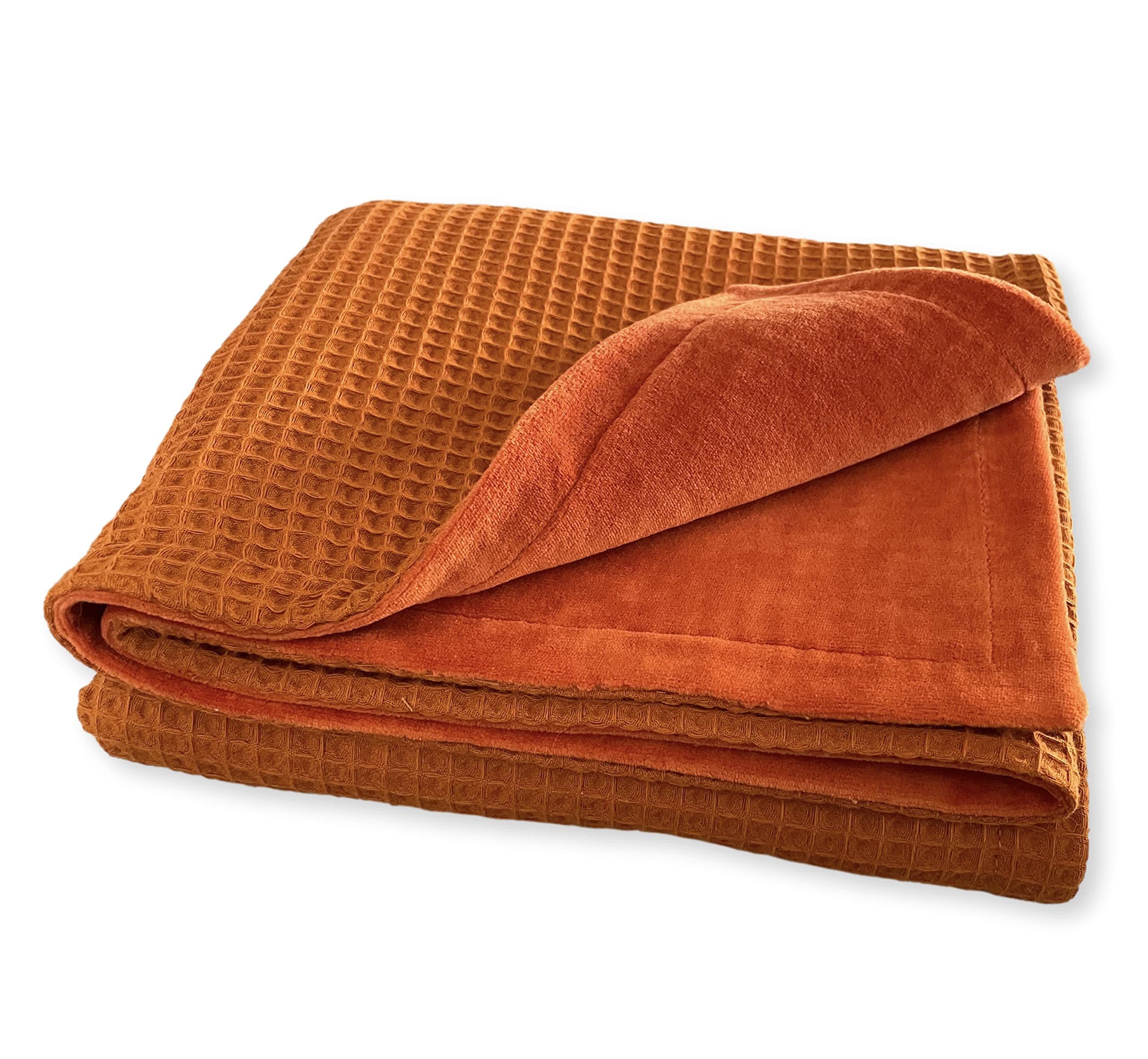 Leyl&Ari Organic Cotton Waffle Baby Blanket - 100% Soft Reversible Velour Knit for Newborns, Infants & Toddlers | Gender Neutral Unisex Gift for Crib, Stroller & Nursery | Premium Burnt Sienna Blanket for Cozy Naps, Swaddling & Baby Shower Gifts