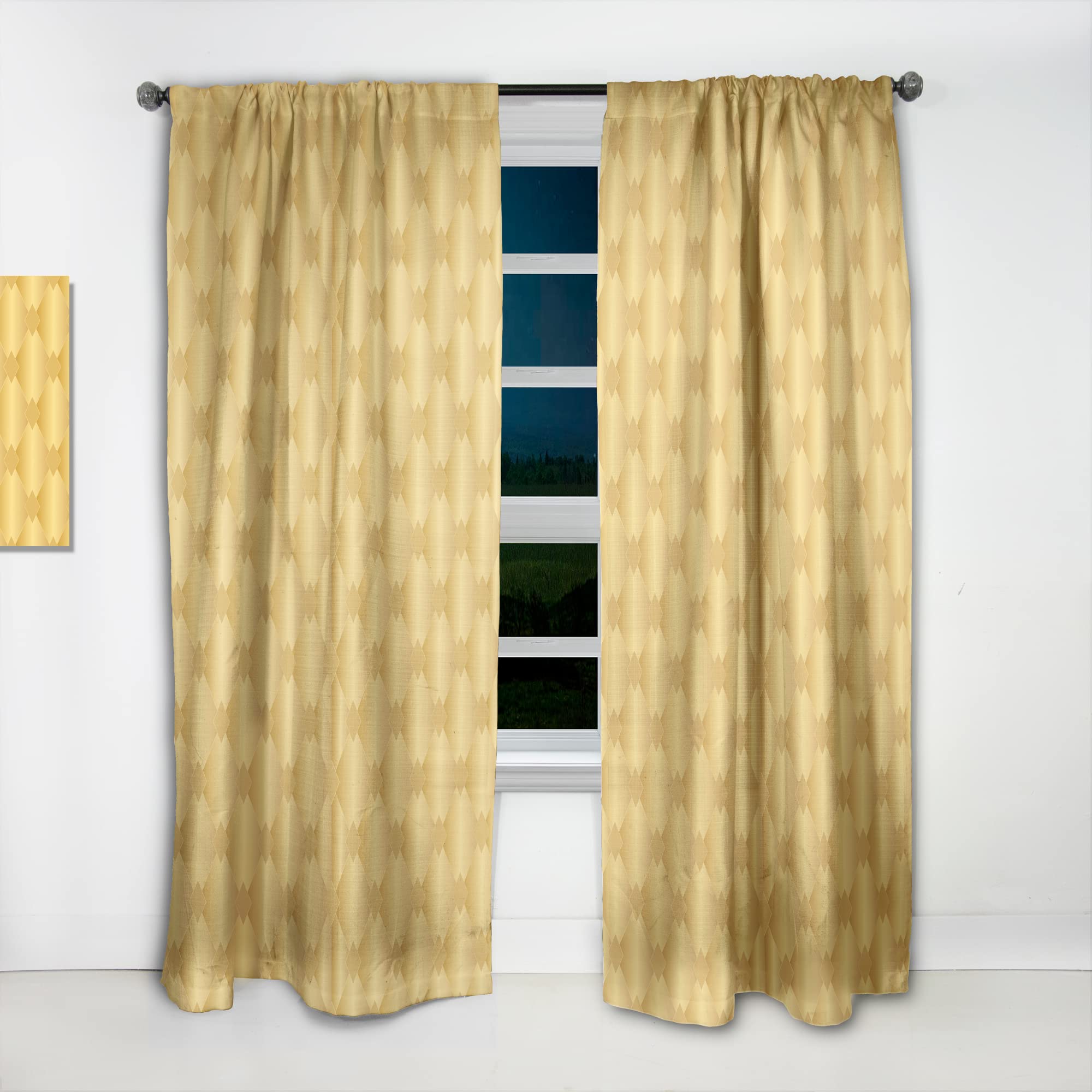 DesignQ Golden Geometric Blackout Curtains - Thermal Insulated Single Panel (52x95 inches) for Bedroom & Living Room - Modern Window Drapes for Home Decor, Privacy & Light Control
