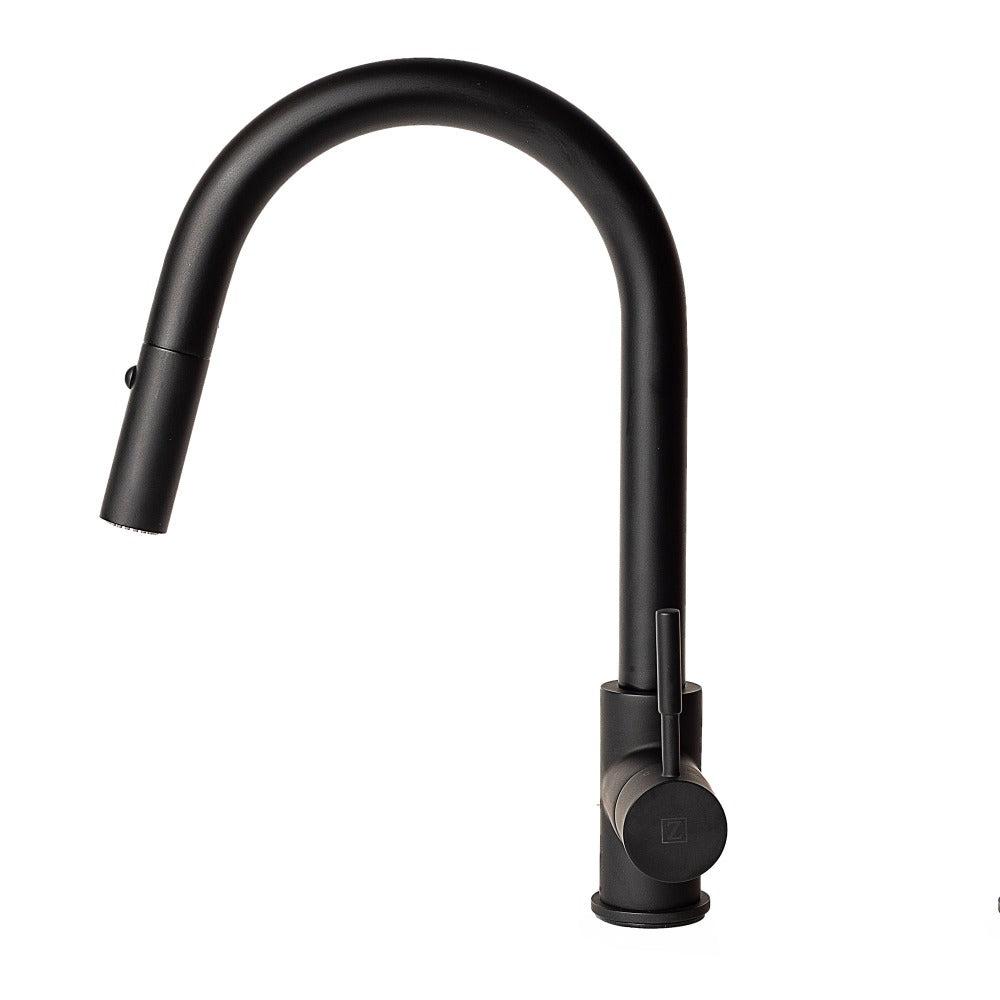 ZLINE Arthur Matte Black Pull Down Single Handle Kitchen Faucet - Modern Design for Sink, Dishwashing & Food Prep (ATH KF MB)
