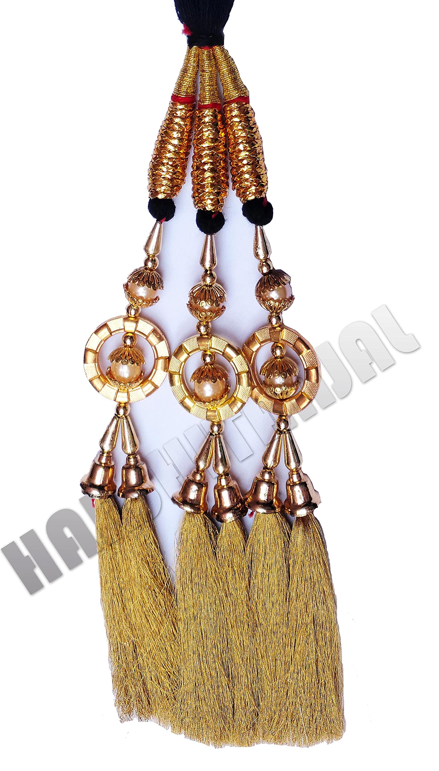 HARSHITANJAL Golden Parandi Hair Extensions - Braid Hair Accessories for Women (HGS23NP01) | Perfect for Weddings, Parties & Festive Occasions