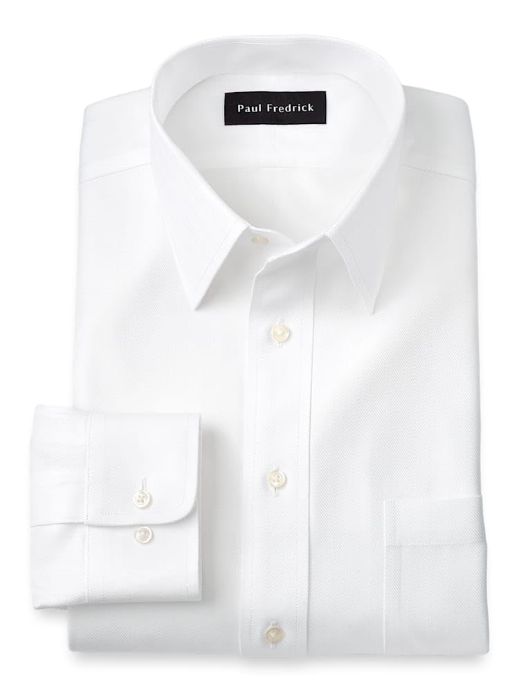 Paul Fredrick Men's Non-Iron Herringbone Dress Shirt - Tailored Fit Solid Color Formal Shirt for Business, Office & Wedding Occasions