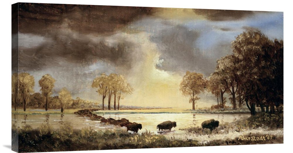 Albert Bierstadt The Buffalo Trail 1867 Canvas Wall Art Print - Premium Gallery Wrap Giclee Reproduction - Western Landscape Painting for Living Room, Office & Home Decor