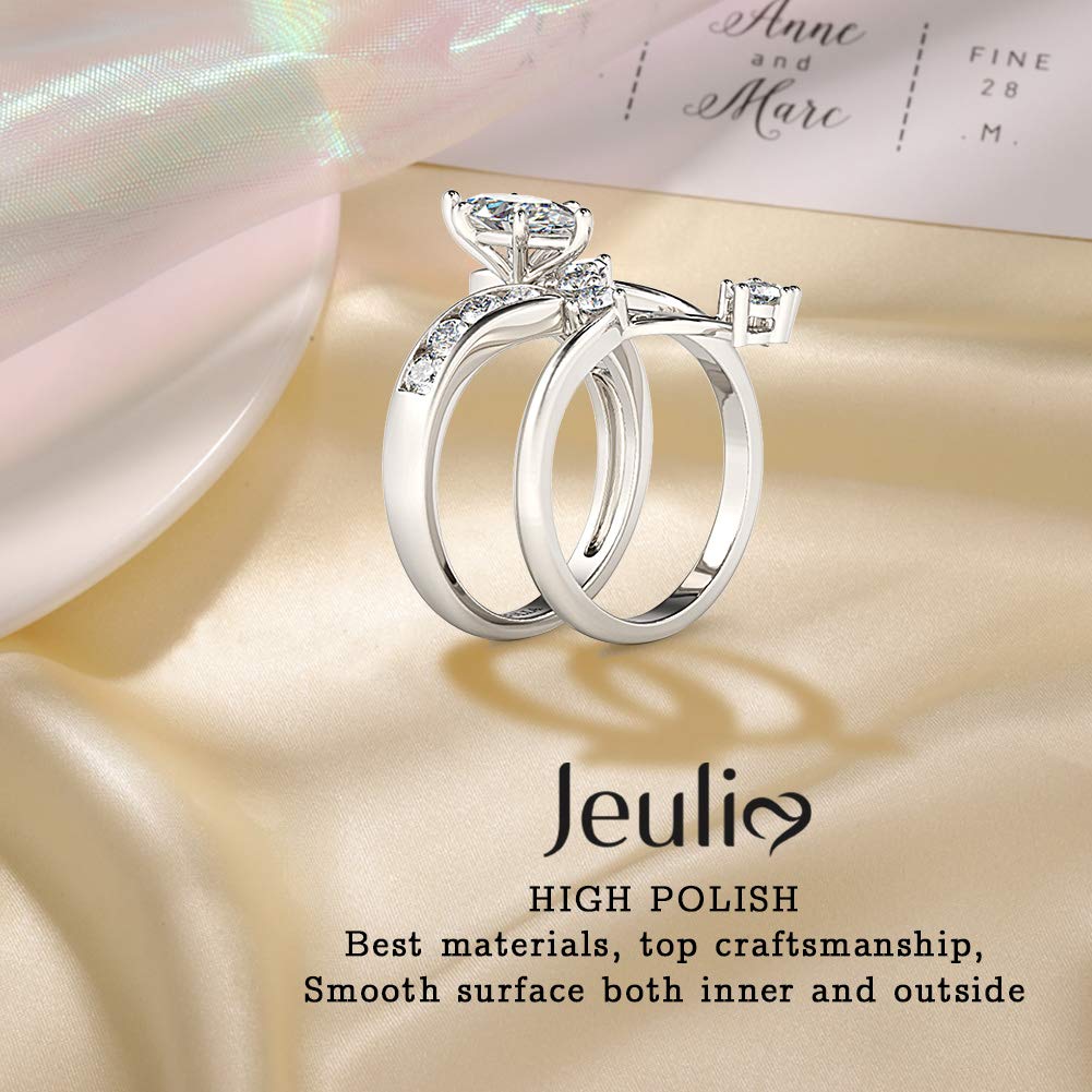 Jeulia Marquise Cut Sterling Silver Wedding Ring Set with Cubic Zirconia - White Diamond Solitaire Engagement & Promise Rings for Women, Anniversary Gift with Box | Perfect for Proposals, Weddings & Romantic Occasions