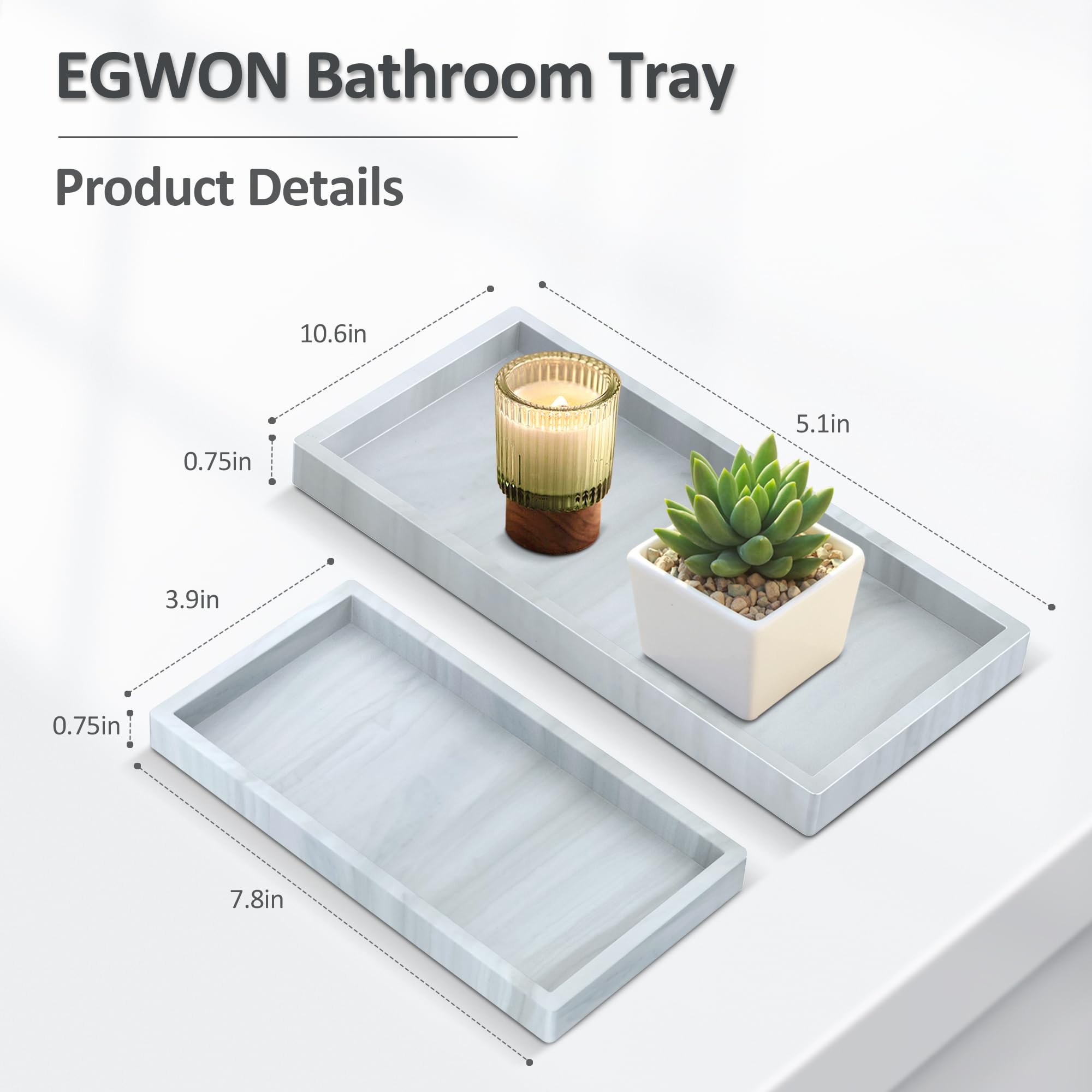 EGWON Shatterproof Silicone Bathroom Vanity Tray - Thick Durable Soap Dispenser & Perfume Organizer for Toilet Tank, Dresser Tops - Perfect for Bathroom Counter, Sink, and Vanity Organization