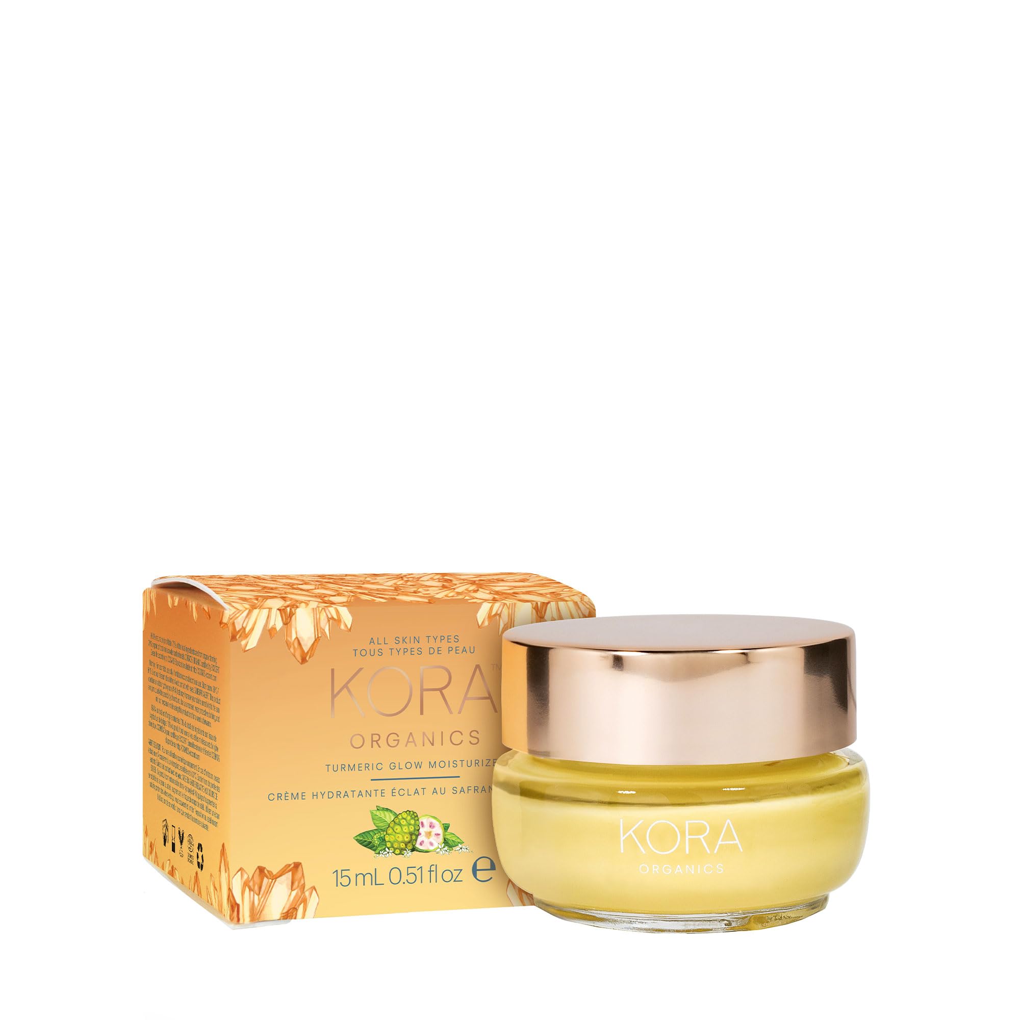 KORA Organics Turmeric Glow Moisturizer - Hydrating & Plumping Face Cream with Organic Ingredients, Vegan & Cruelty-Free, Travel Size 0.51 fl oz - Perfect for Dry Skin Care & On-The-Go Hydration