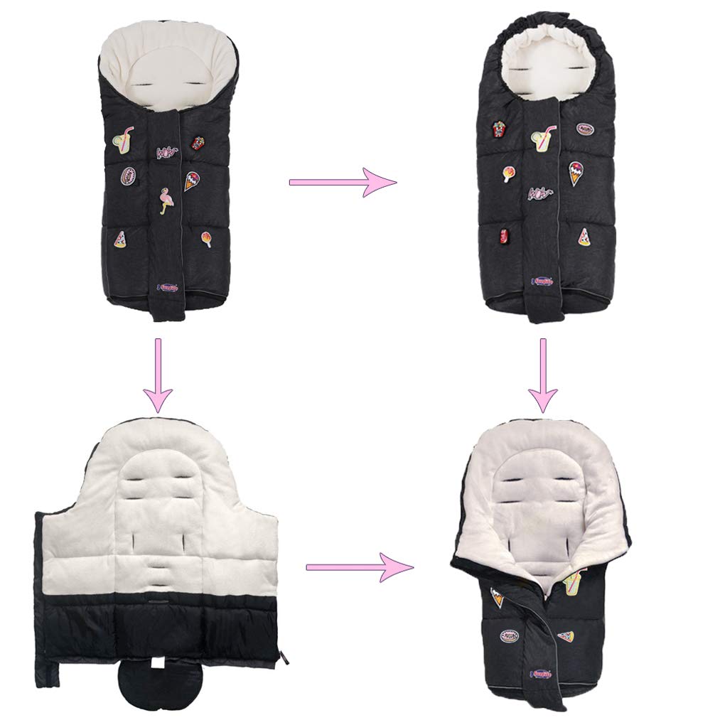 Waterproof & Adjustable Winter Stroller Bunting for Toddlers 6-36M - Cozy Outdoor Footmuff with Hood, Central Zipper & DIY Play Stickers - Perfect for Strolls, Shopping & Winter Adventures