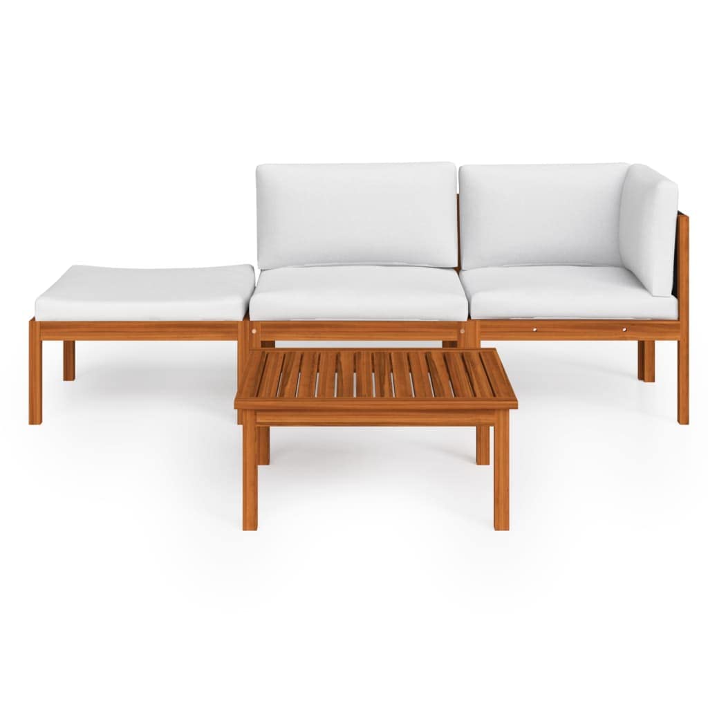 vidaXL 6-Piece Acacia Wood Patio Lounge Set with Cushions - Weather-Resistant Outdoor Furniture, Cream White, Easy Assembly - Perfect for Backyard, Poolside & Garden Relaxation