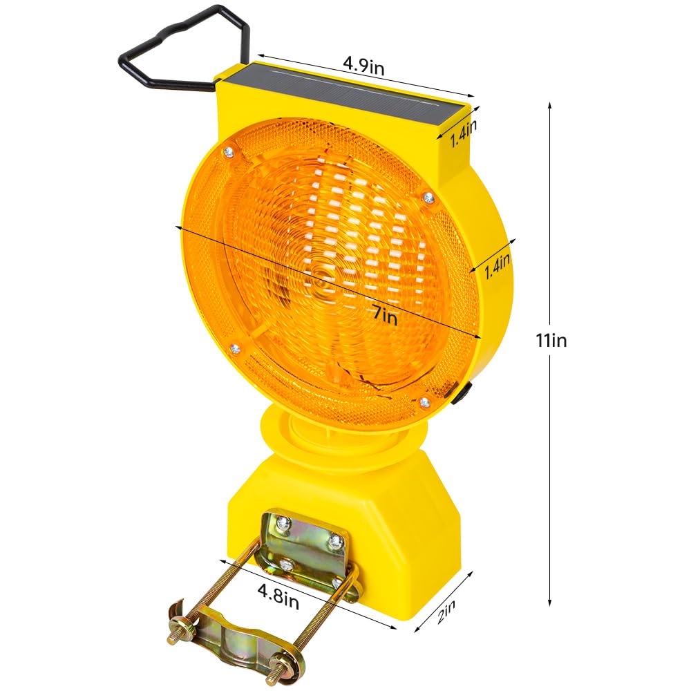 Solar Industrial Warning Lights - Wireless Waterproof Rechargeable Safety Barricade LED Flashing Lights with 2-Sided Amber Visibility for Traffic Signals & Construction Zones | Perfect for Road Work, Emergency Situations & Hazard Warnings
