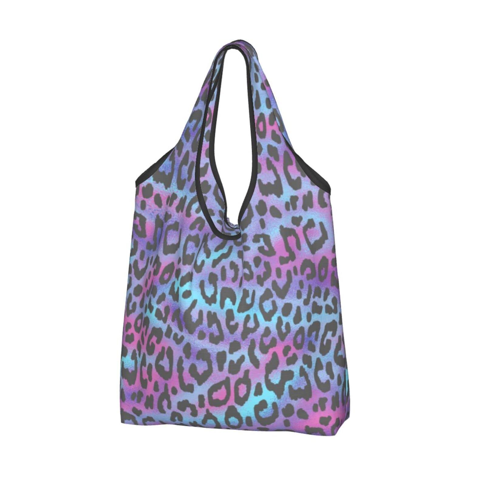 Eco-Friendly Pastel Leopard Print Reusable Grocery Bags - Waterproof Foldable Shopping Tote for Women & Men - Perfect for Groceries, Beach Trips & Farmers Market